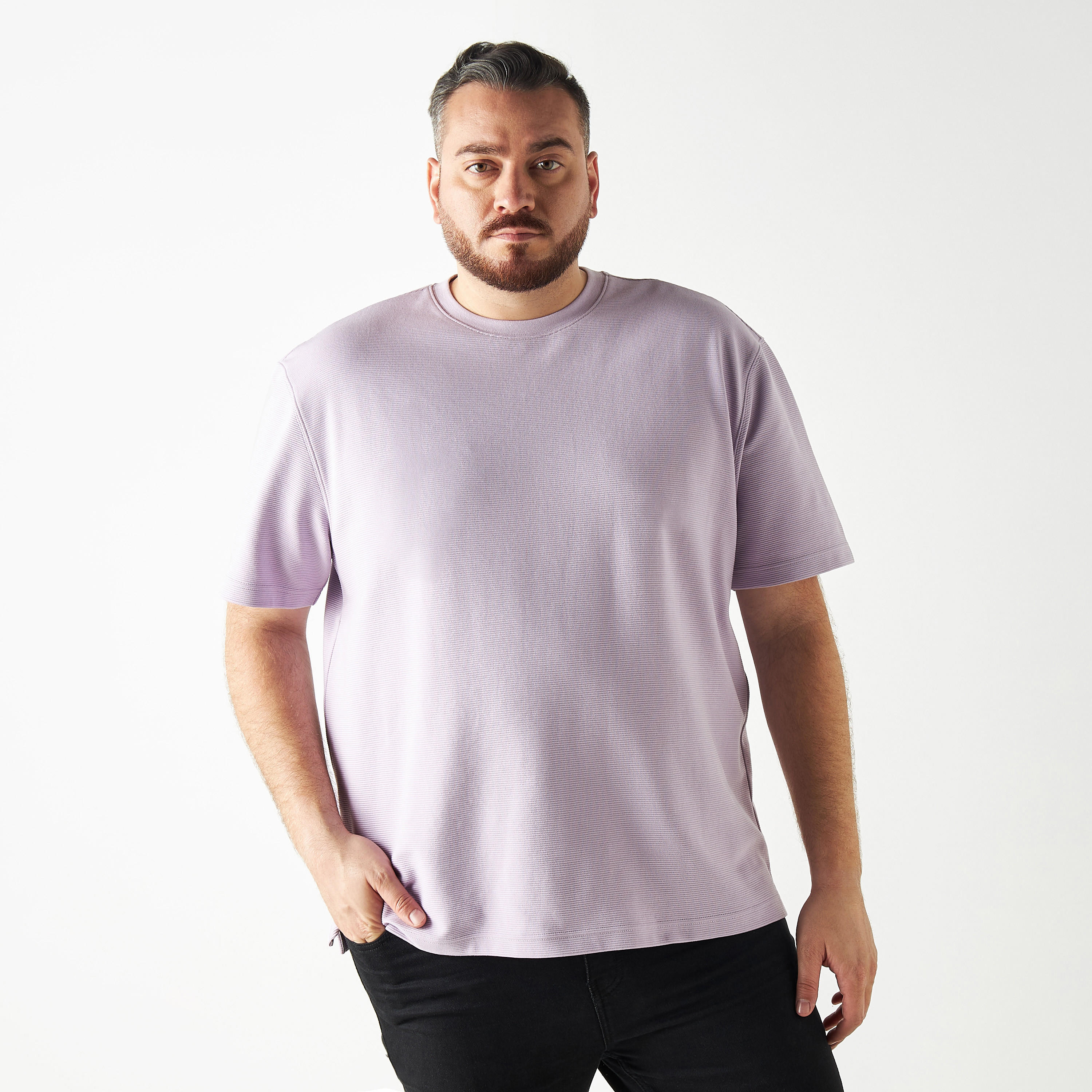 Textured Crew Neck T-shirt with Short Sleeves-men-clothing-tshirtsandpolos-tshirts-image-2