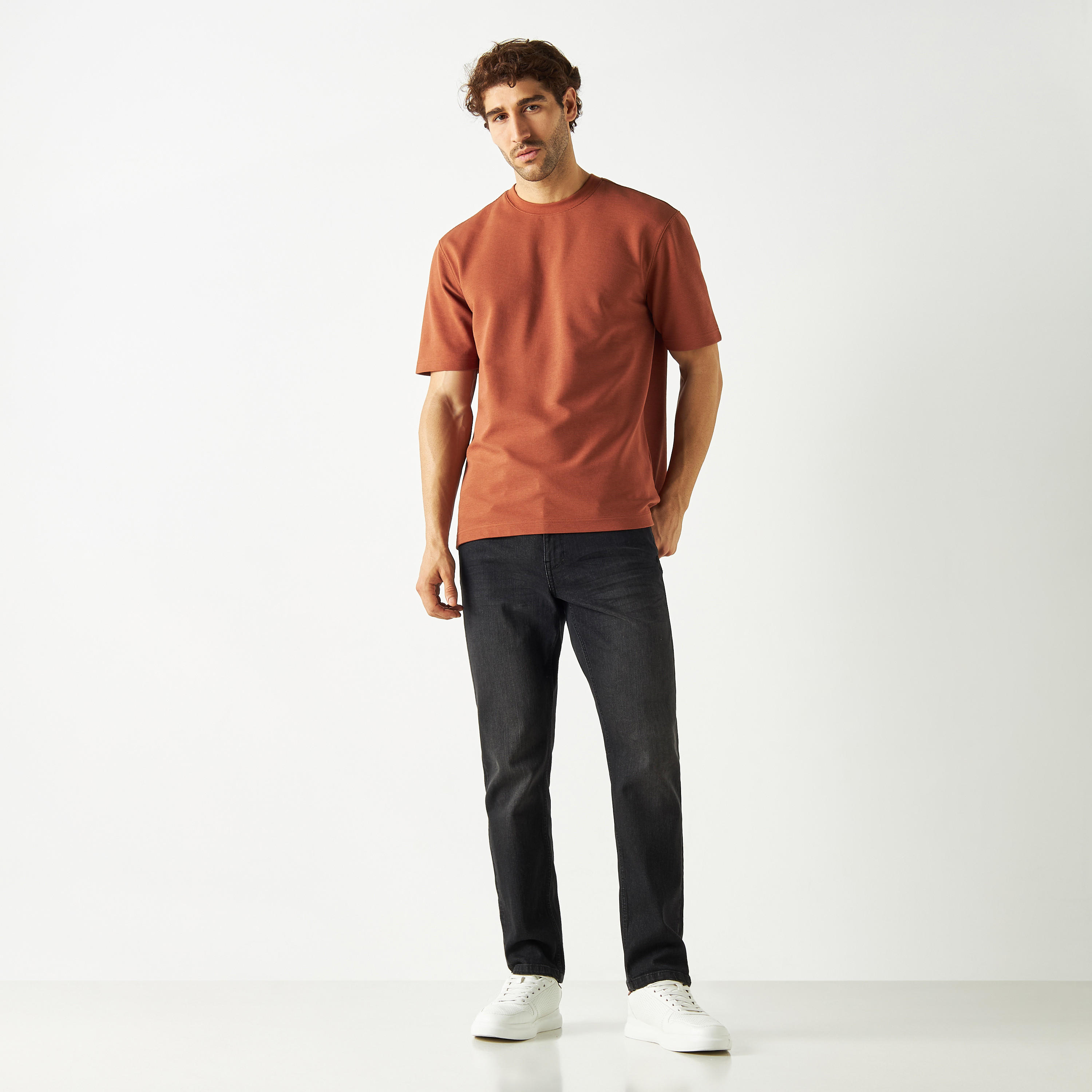Textured Crew Neck T-shirt with Short Sleeves-men-clothing-tshirtsandpolos-tshirts-image-8