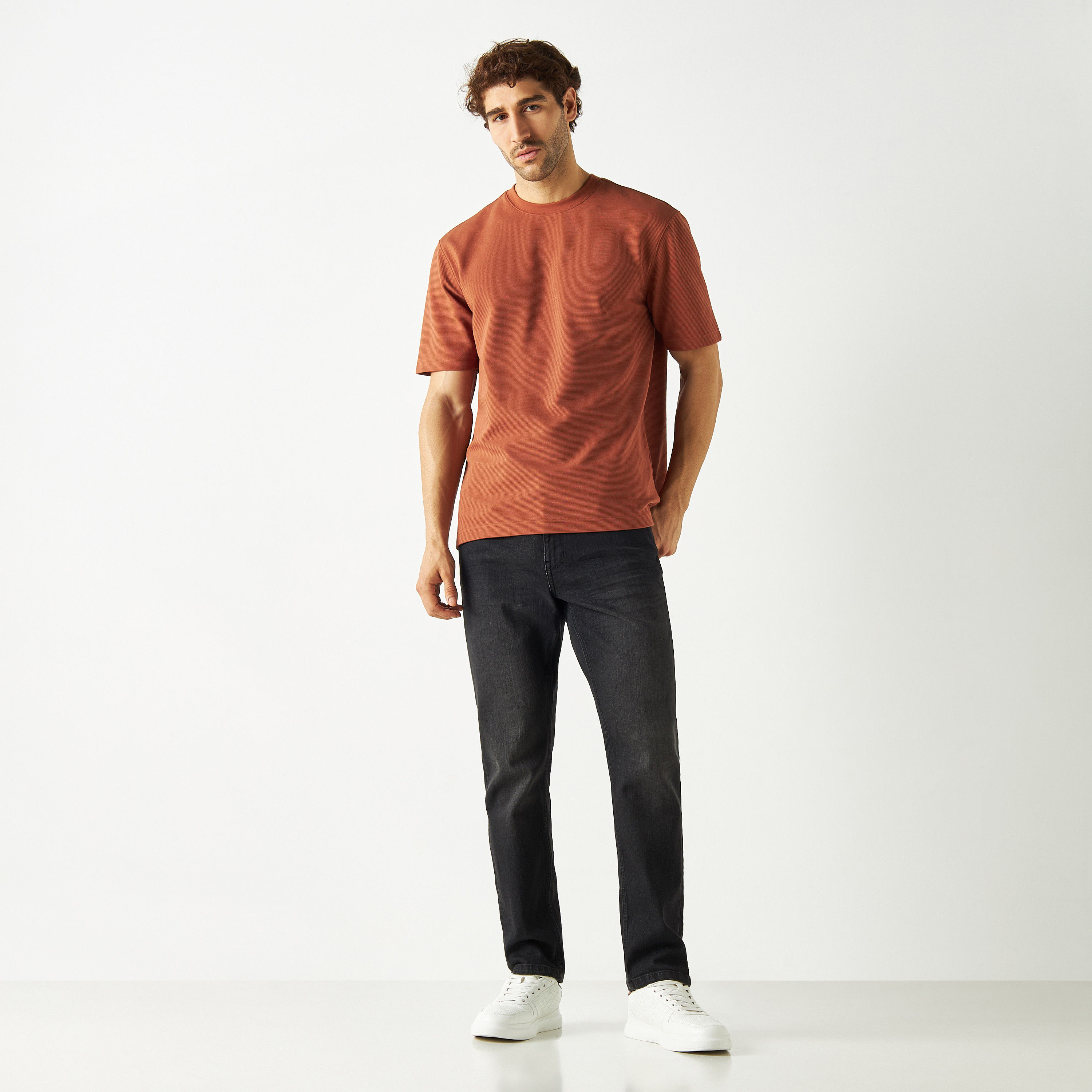 Textured Crew Neck T-shirt with Short Sleeves-men-clothing-tshirtsandpolos-tshirts-image-8