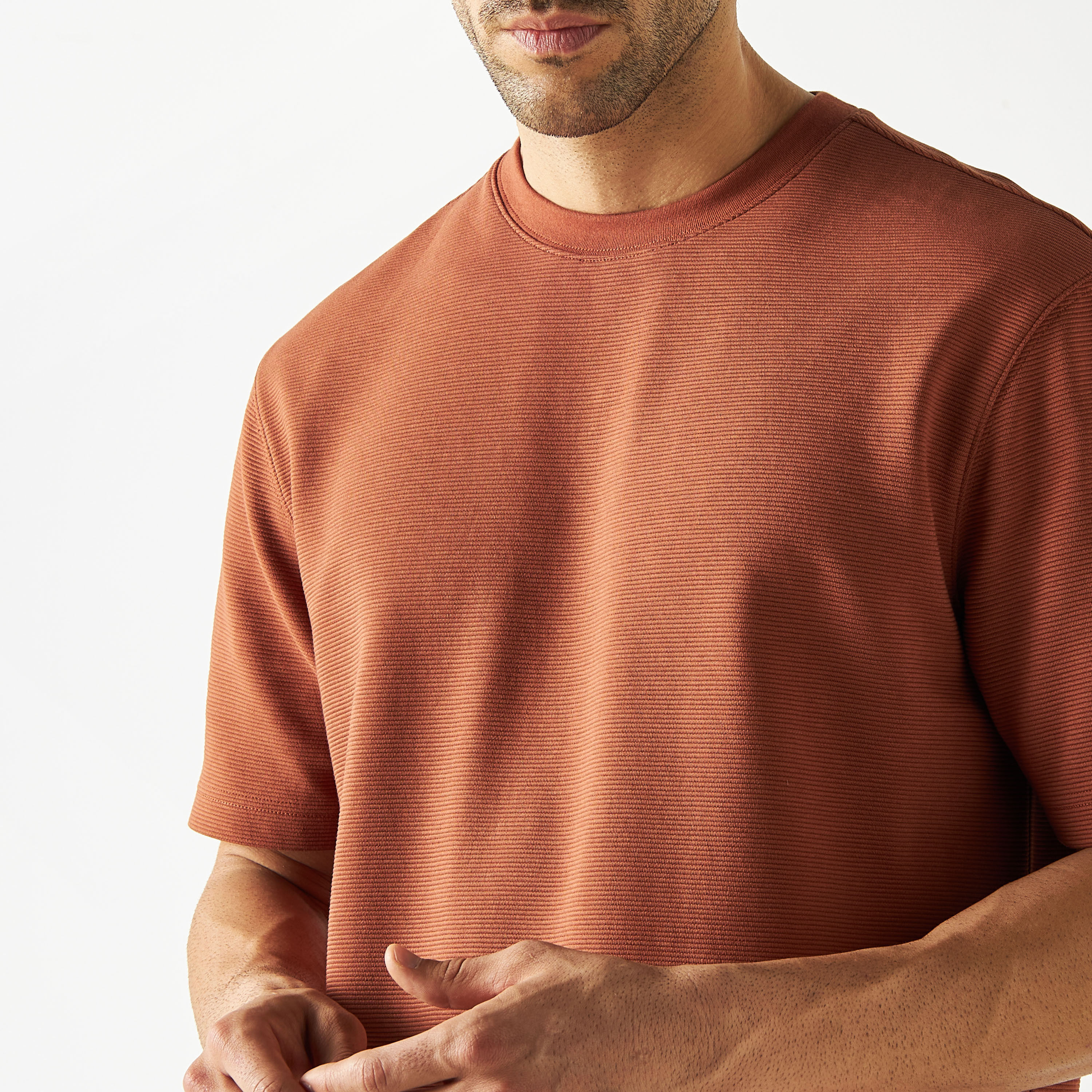 Textured Crew Neck T-shirt with Short Sleeves-men-clothing-tshirtsandpolos-tshirts-image-10