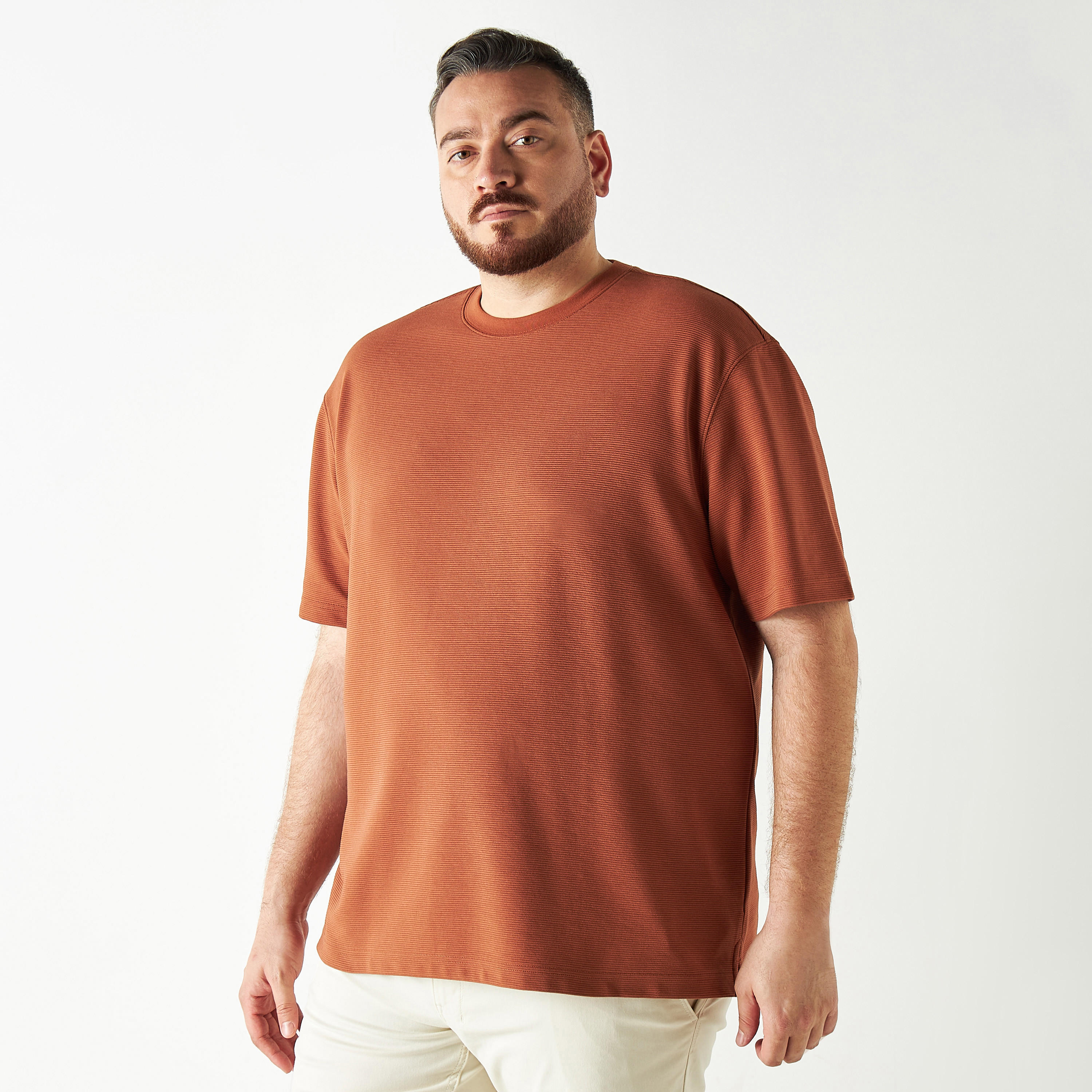 Textured Crew Neck T-shirt with Short Sleeves-men-clothing-tshirtsandpolos-tshirts-image-7