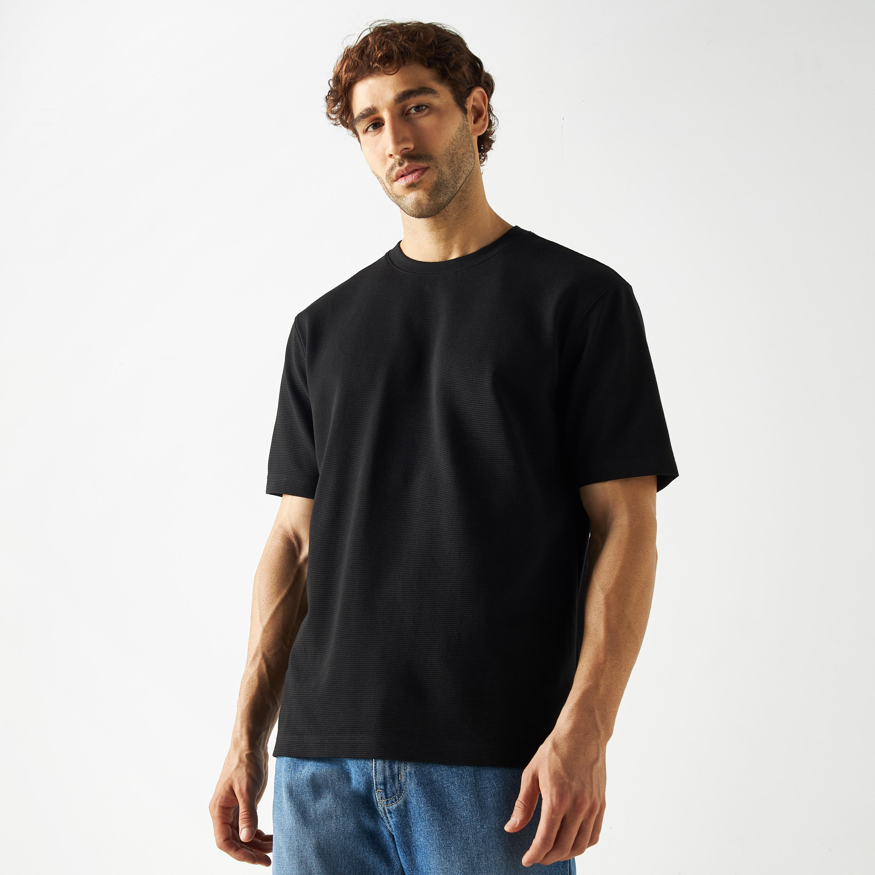 Textured Crew Neck T-shirt with Short Sleeves-men-clothing-tshirtsandpolos-tshirts-image-26