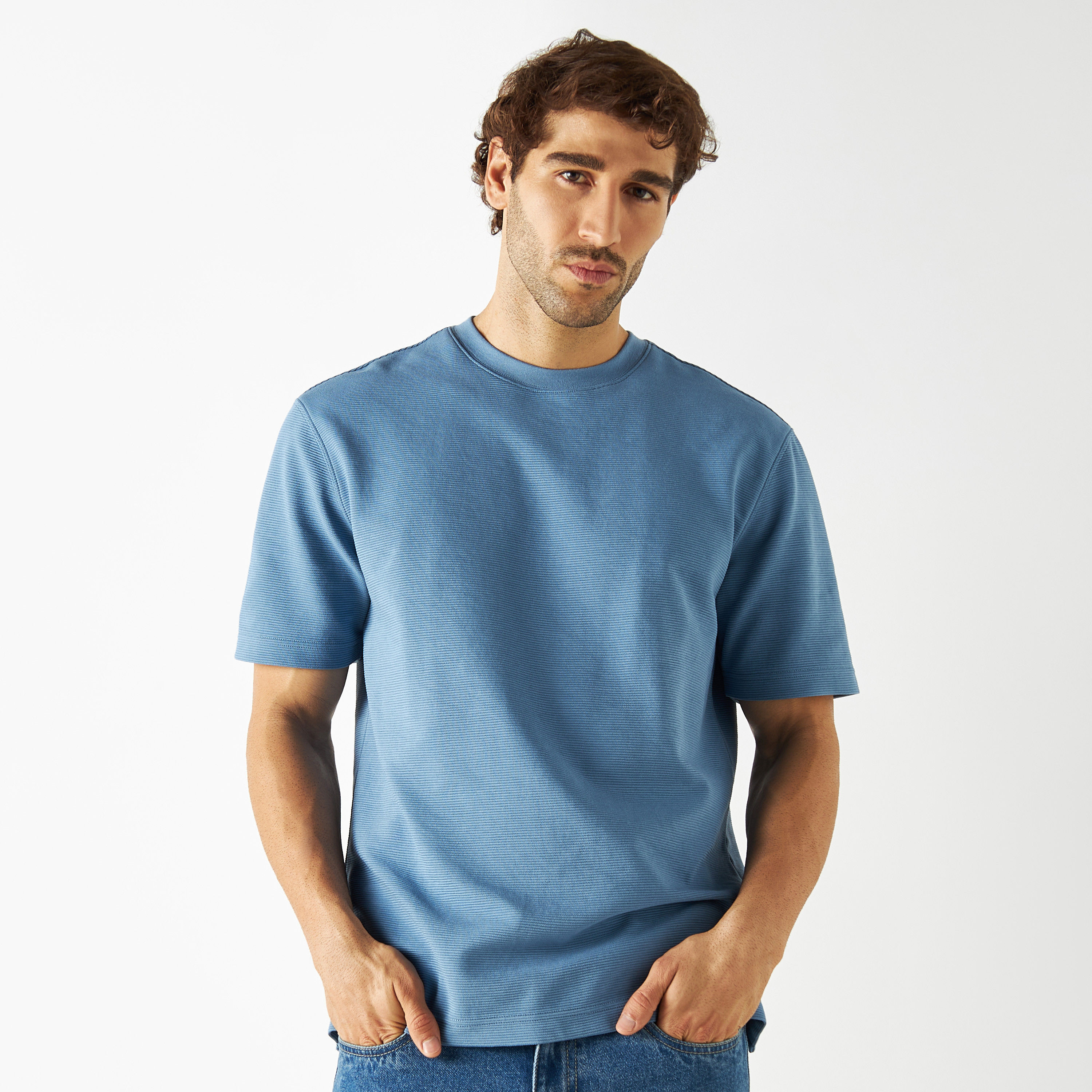 Textured Crew Neck T-shirt with Short Sleeves-men-clothing-tshirtsandpolos-tshirts-image-11