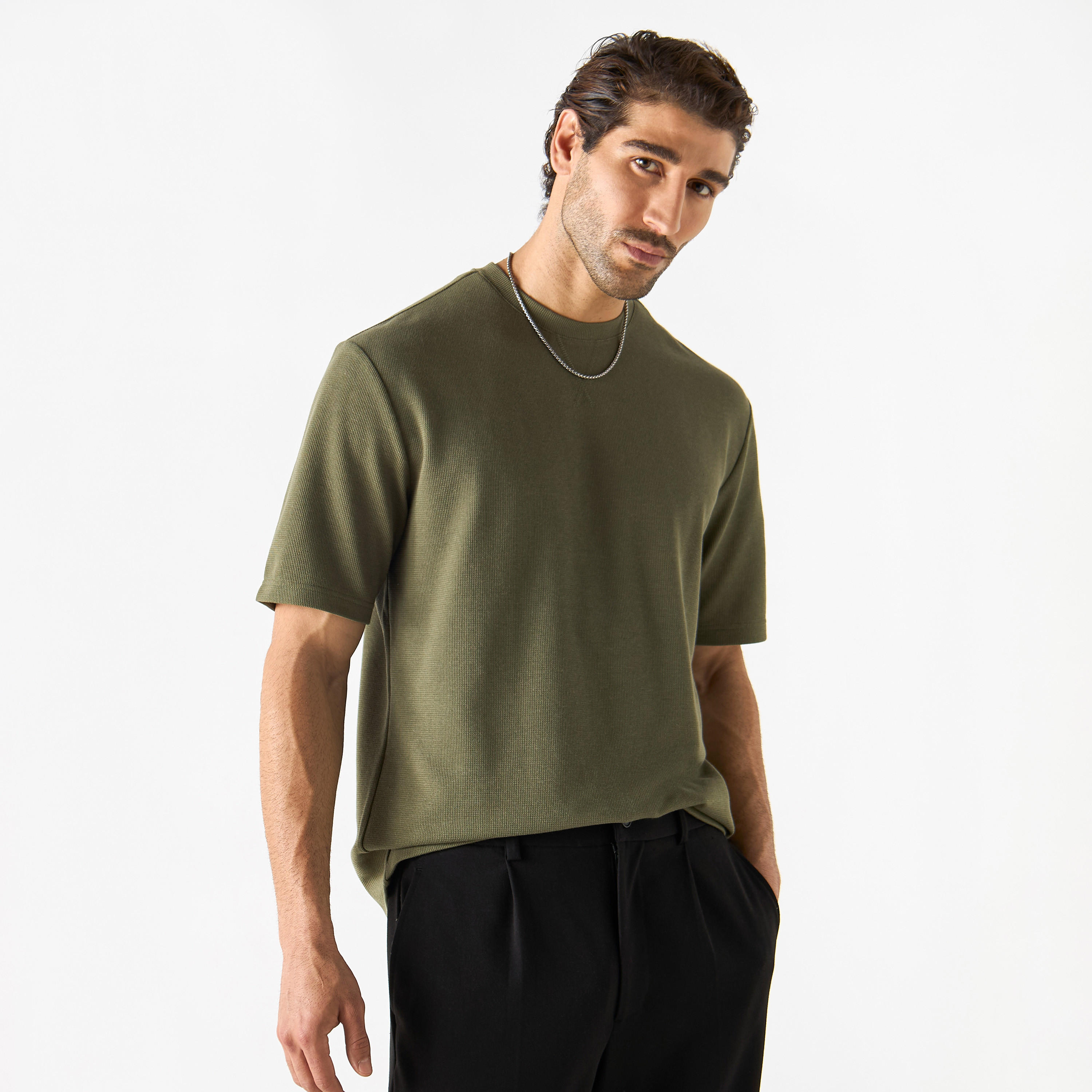 Textured Crew Neck T-shirt with Short Sleeves-men-clothing-tshirtsandpolos-tshirts-image-13