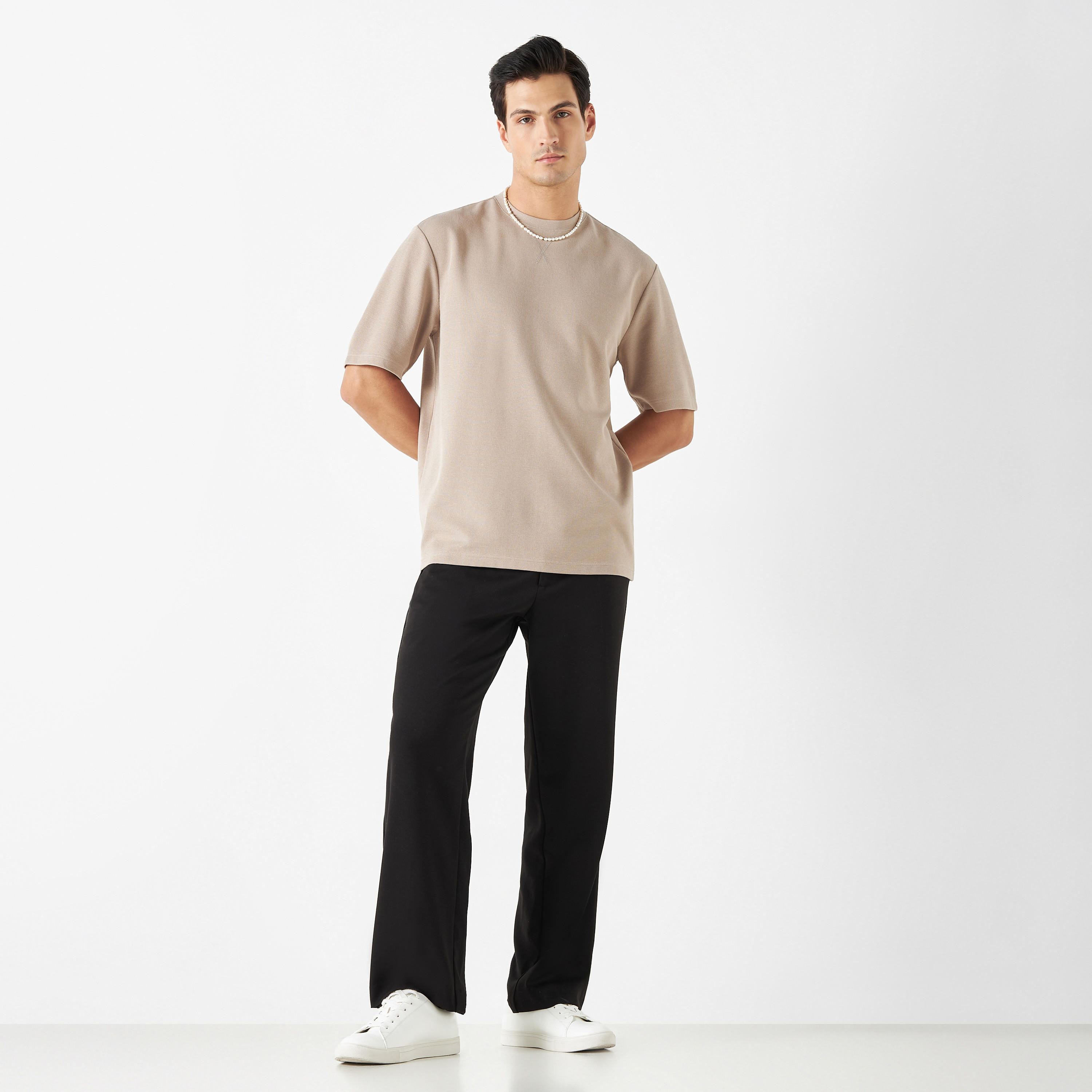 Textured Crew Neck T-shirt with Short Sleeves-men-clothing-tshirtsandpolos-tshirts-image-2