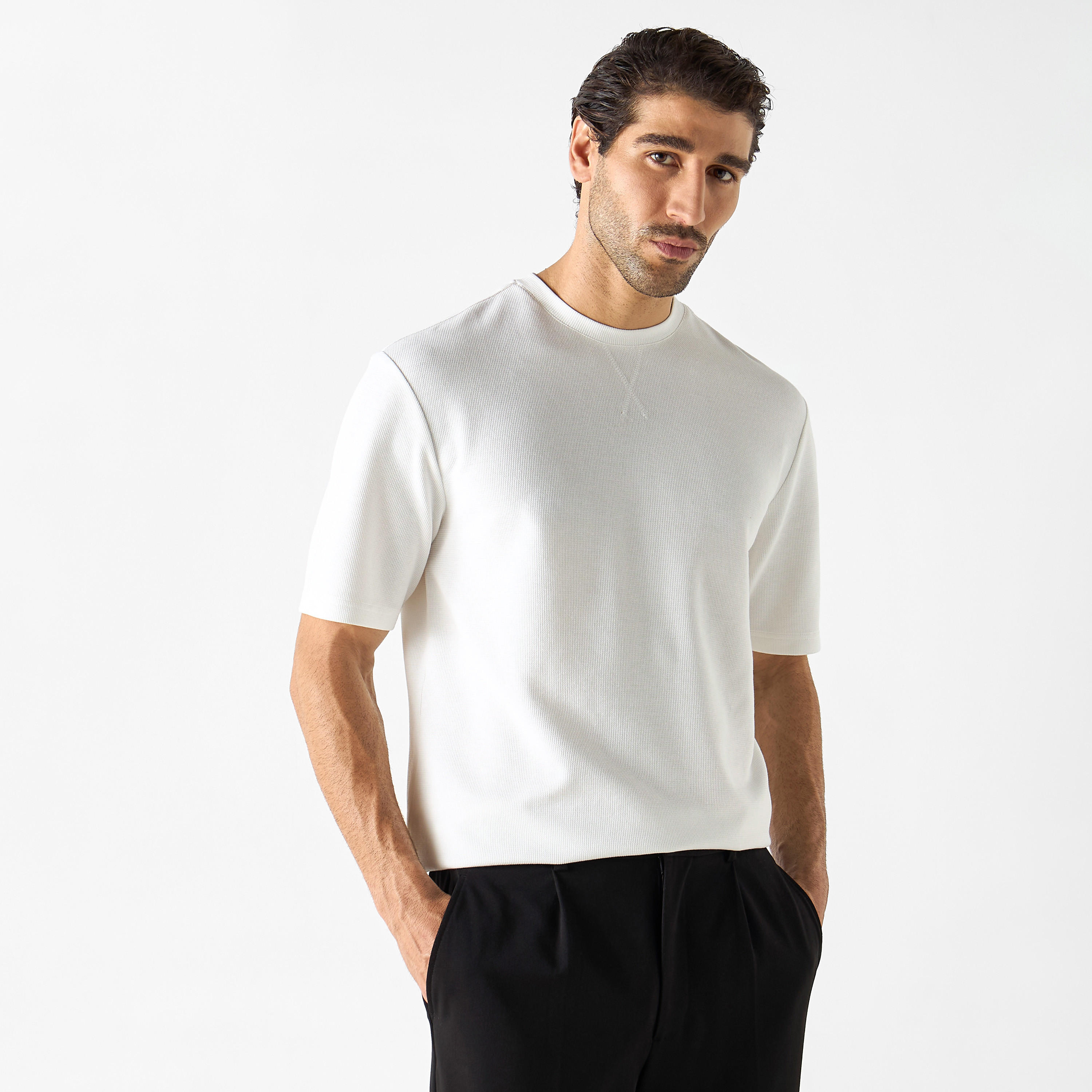 Textured Crew Neck T-shirt with Short Sleeves-men-clothing-tshirtsandpolos-tshirts-image-21