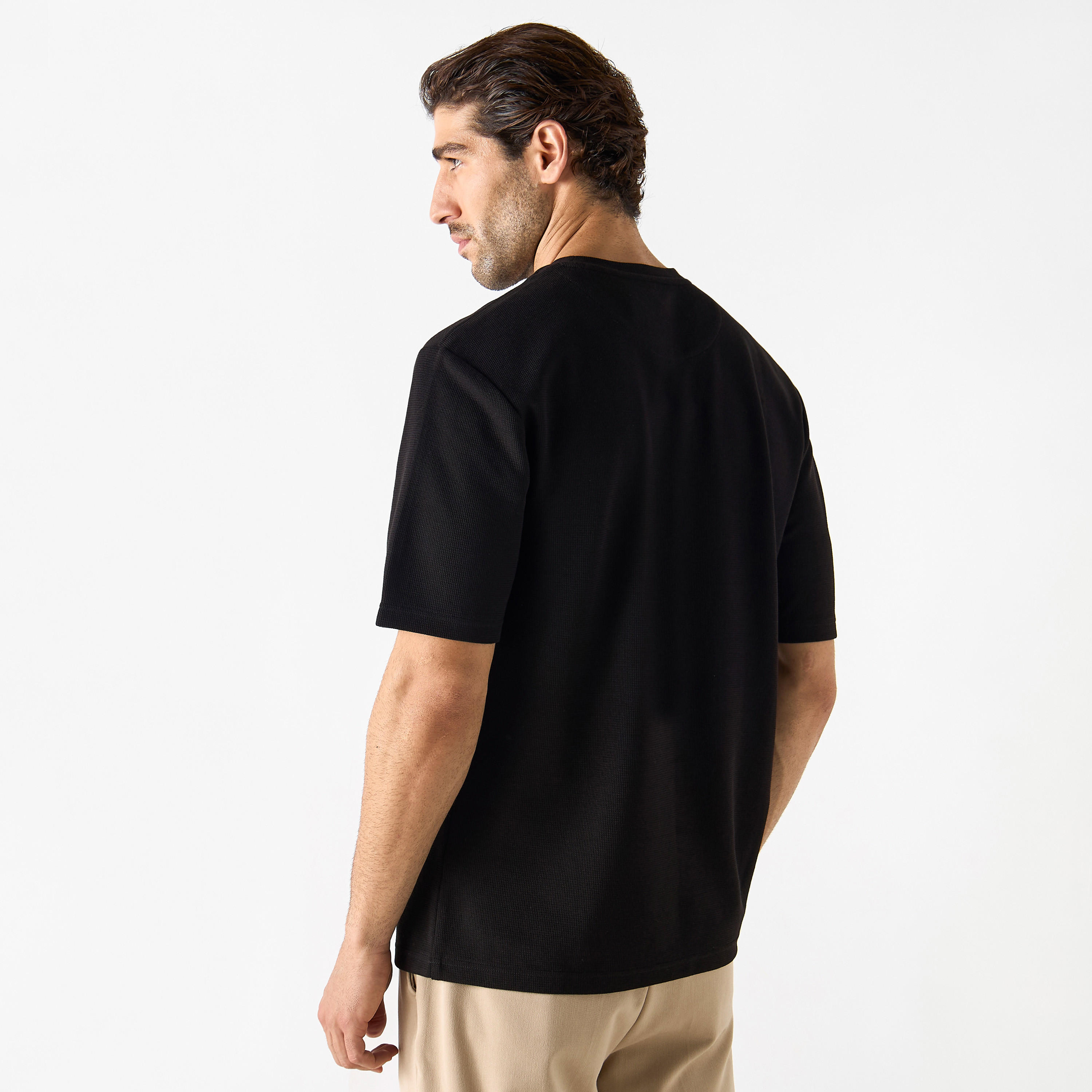Textured Crew Neck T-shirt with Short Sleeves-men-clothing-tshirtsandpolos-tshirts-image-7