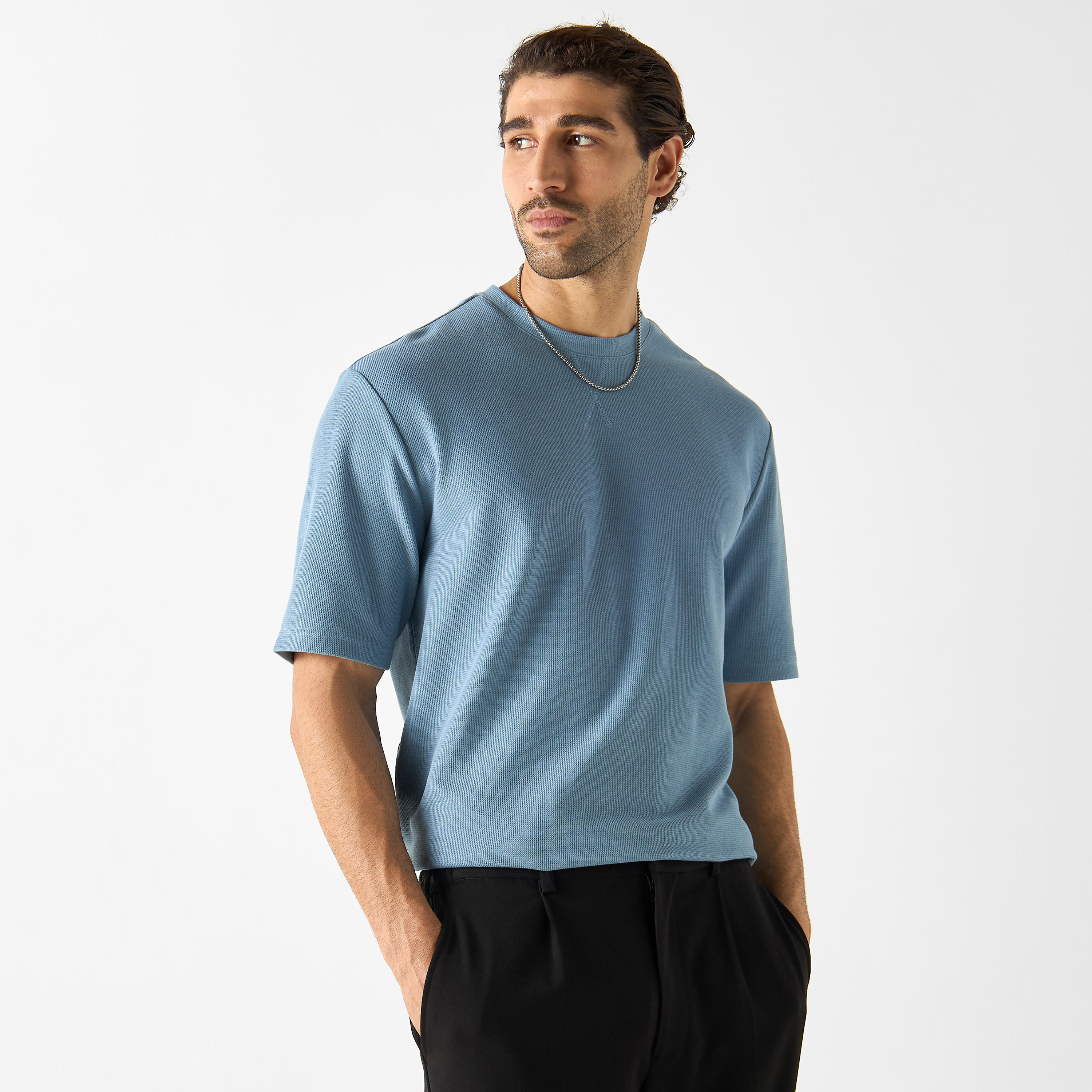 Textured Crew Neck T-shirt with Short Sleeves-men-clothing-tshirtsandpolos-tshirts-image-9