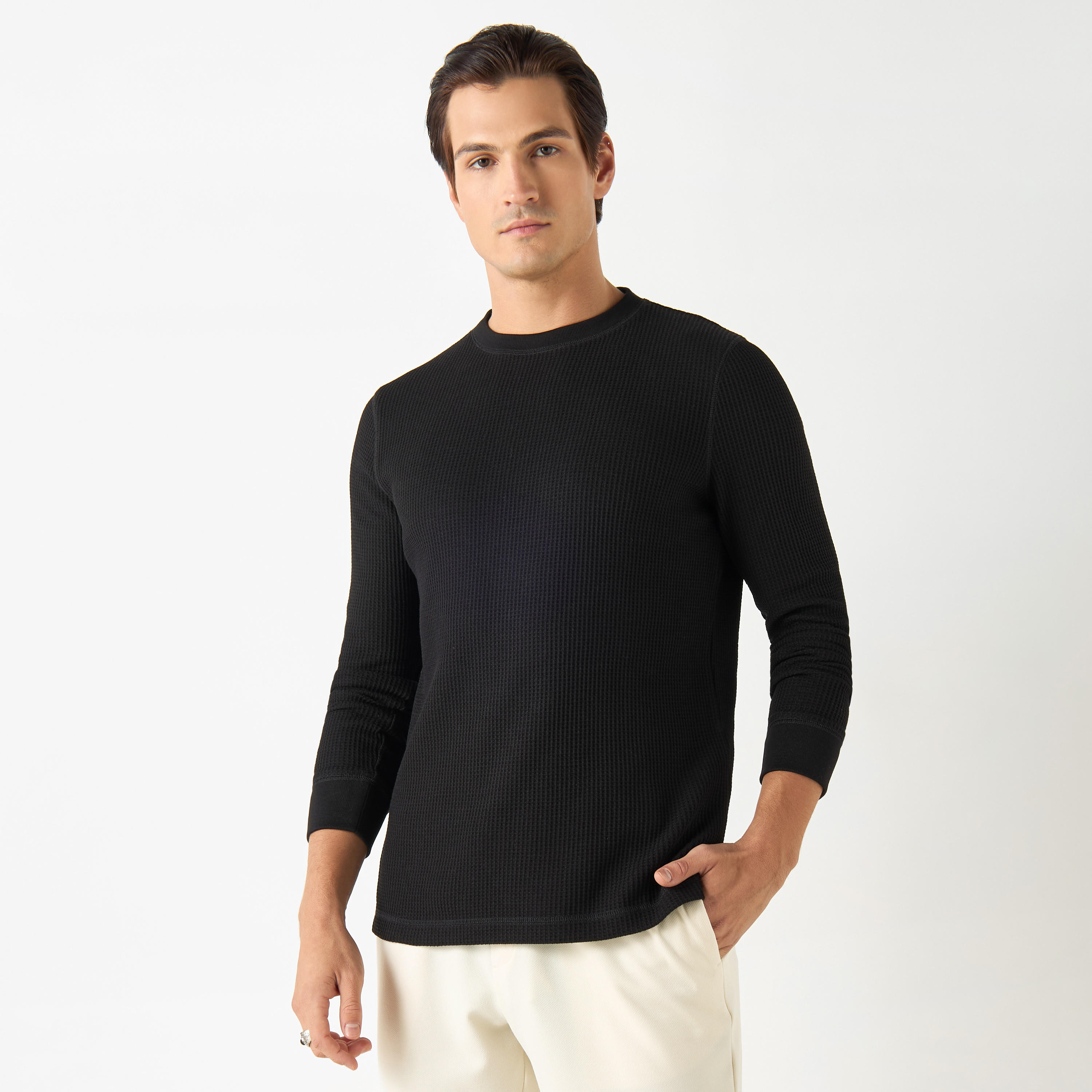 Ribbed T-shirt with Crew Neck and Long Sleeves-men-clothing-tshirtsandpolos-tshirts-image-13
