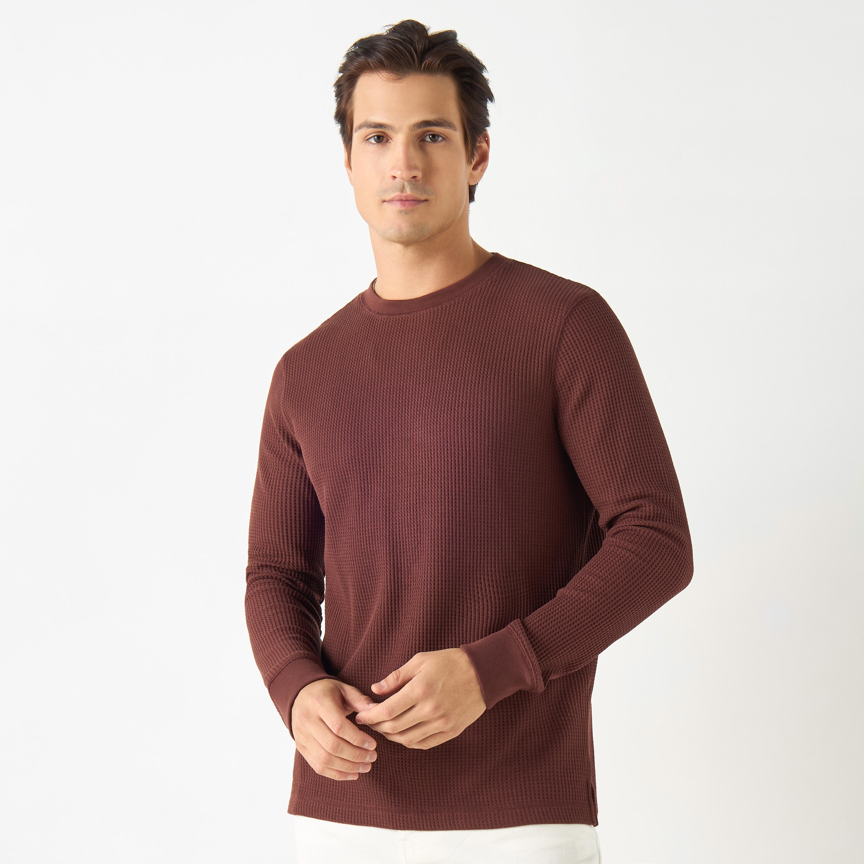 Ribbed T-shirt with Crew Neck and Long Sleeves-men-clothing-tshirtsandpolos-tshirts-image-1