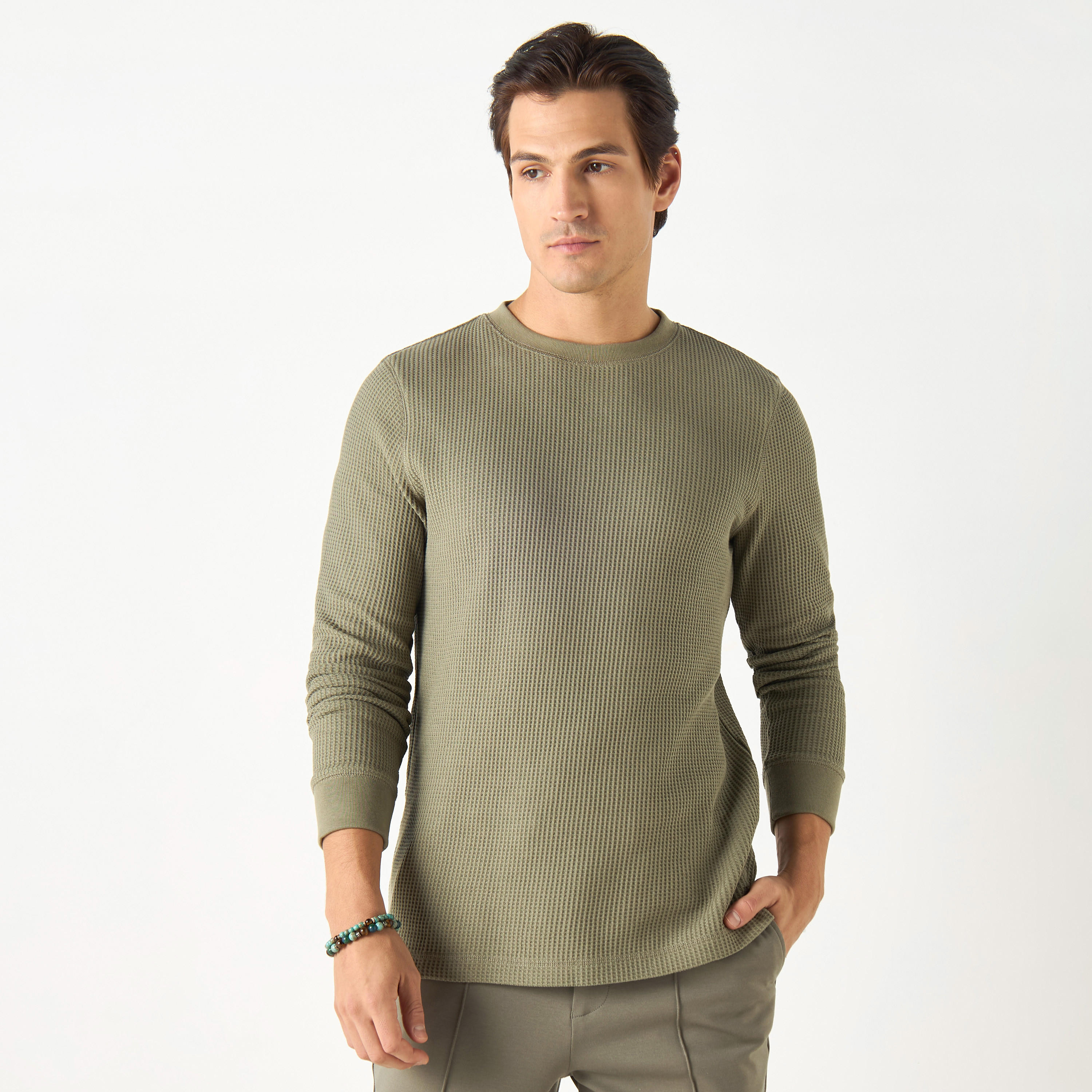 Ribbed T-shirt with Crew Neck and Long Sleeves-men-clothing-tshirtsandpolos-tshirts-image-5