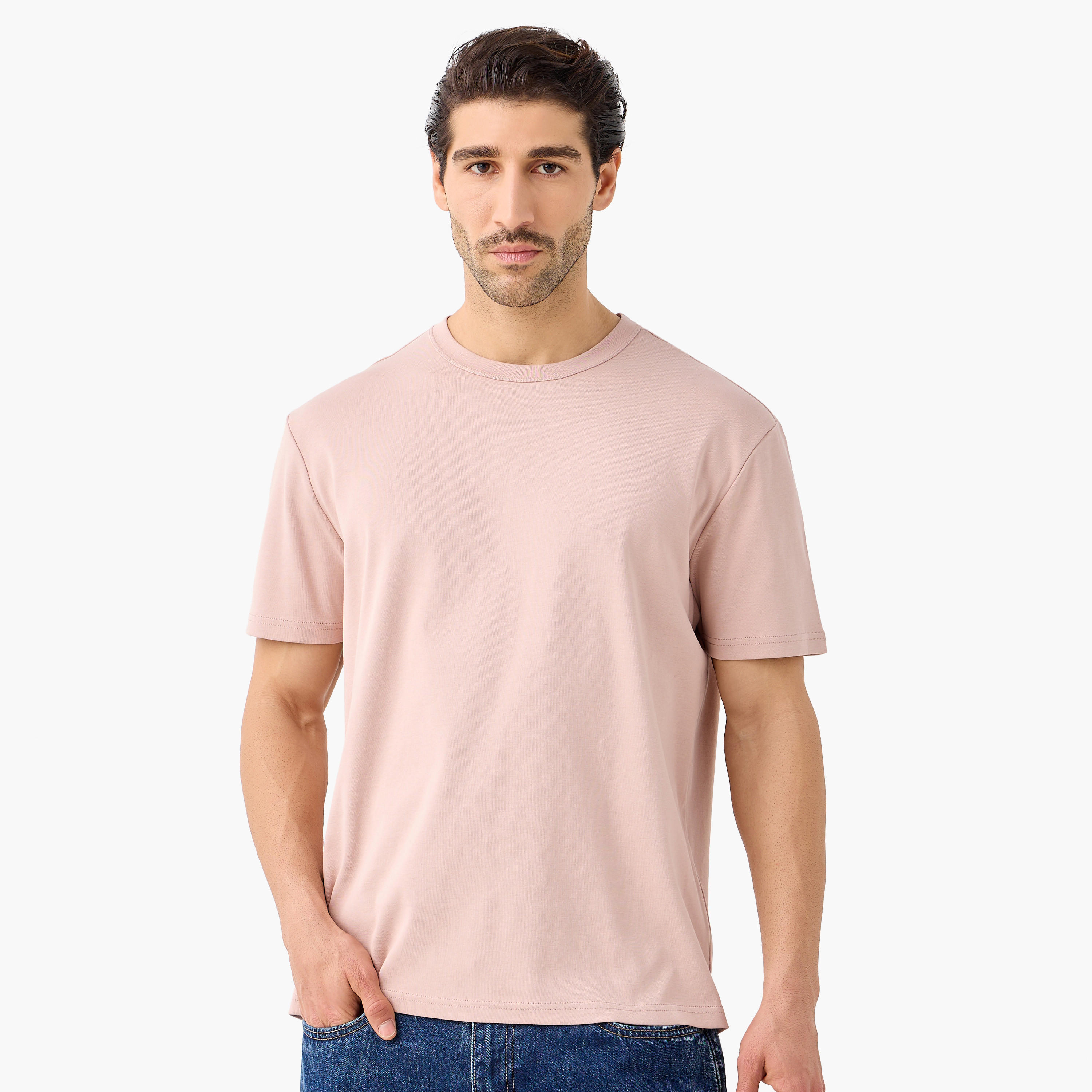 Shop Regular Fit T-shirt with Crew Neck and Short Sleeves Online ...