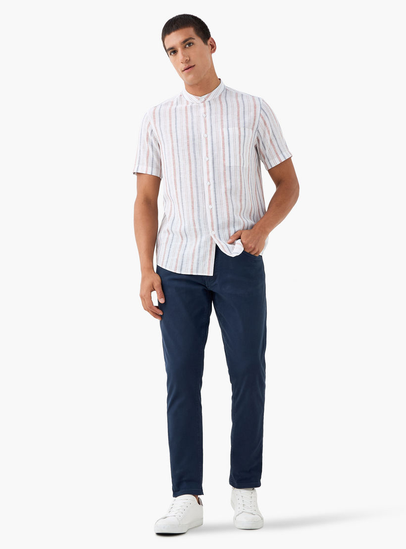 Striped Linen Blend Mandarin Collar Shirt-men-clothing-shirts-image-2