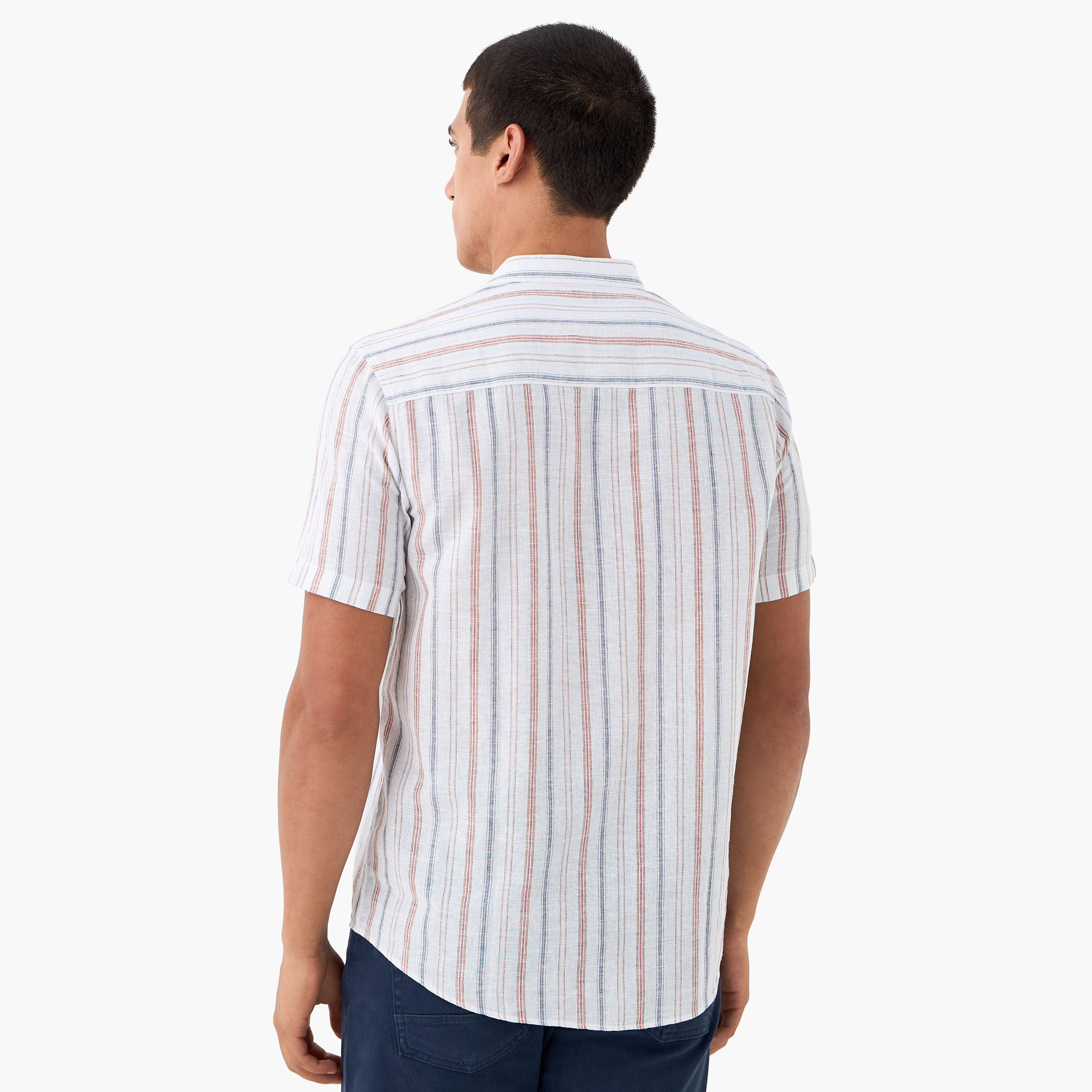 Striped Linen Blend Mandarin Collar Shirt-men-clothing-shirts-image-3