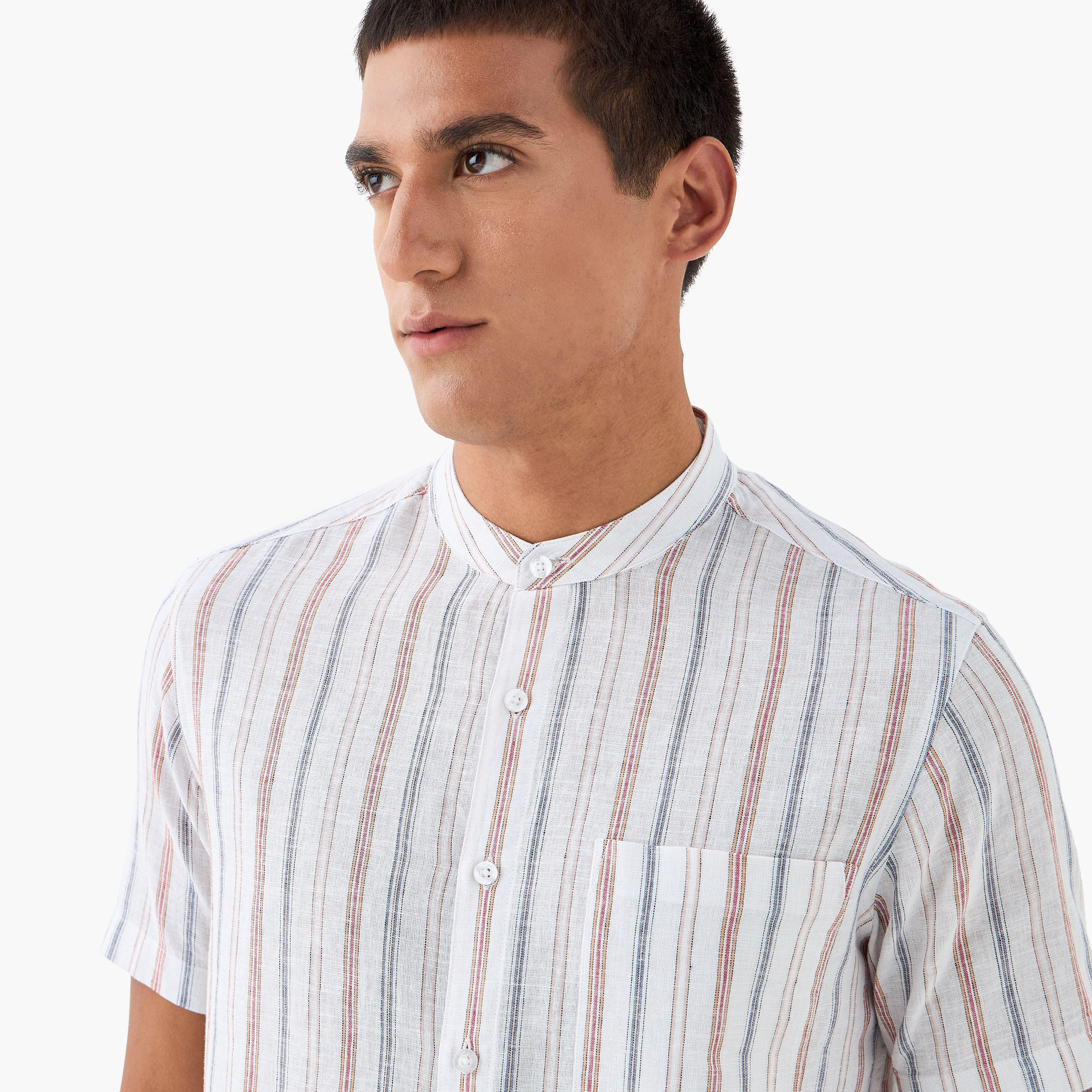 Striped Linen Blend Mandarin Collar Shirt-men-clothing-shirts-image-4