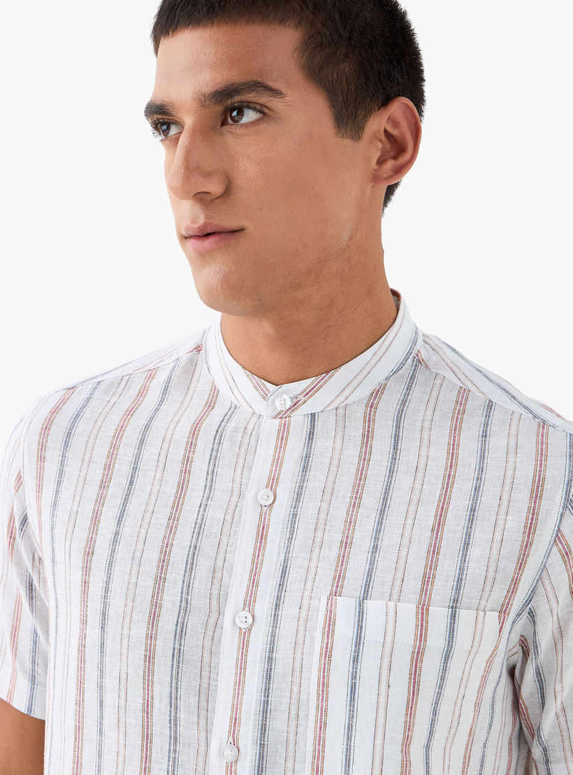 Striped Linen Blend Mandarin Collar Shirt-men-clothing-shirts-image-4