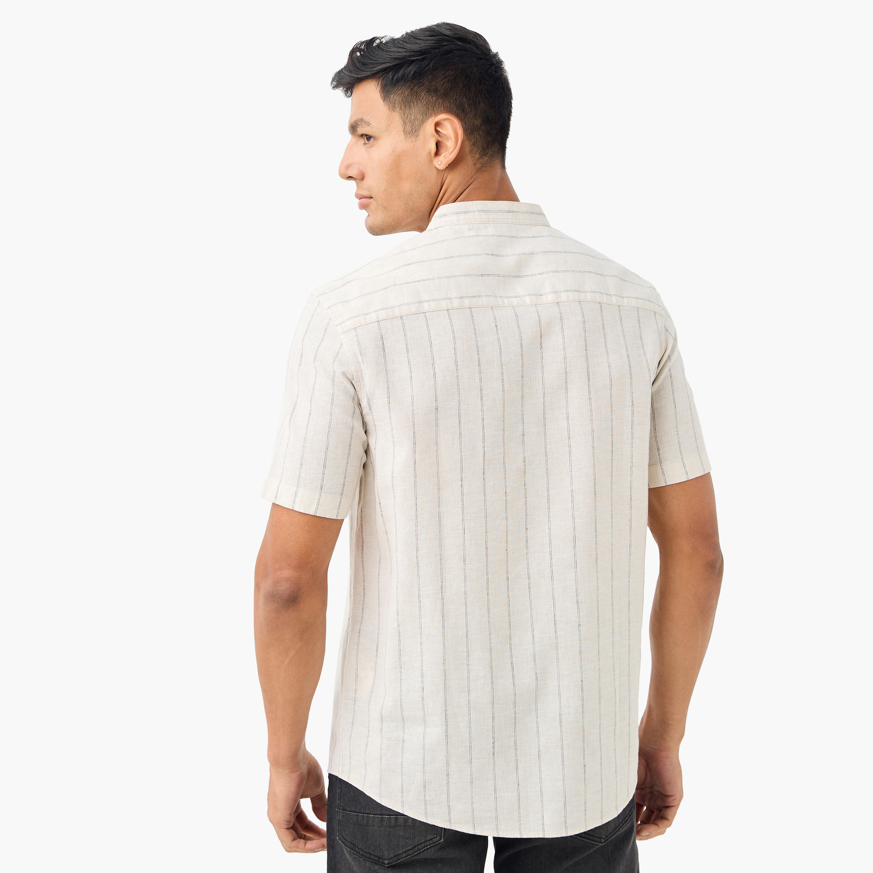 Striped Linen Blend Mandarin Collar Shirt-men-clothing-shirts-image-3