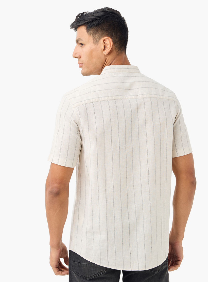 Striped Linen Blend Mandarin Collar Shirt-men-clothing-shirts-image-3