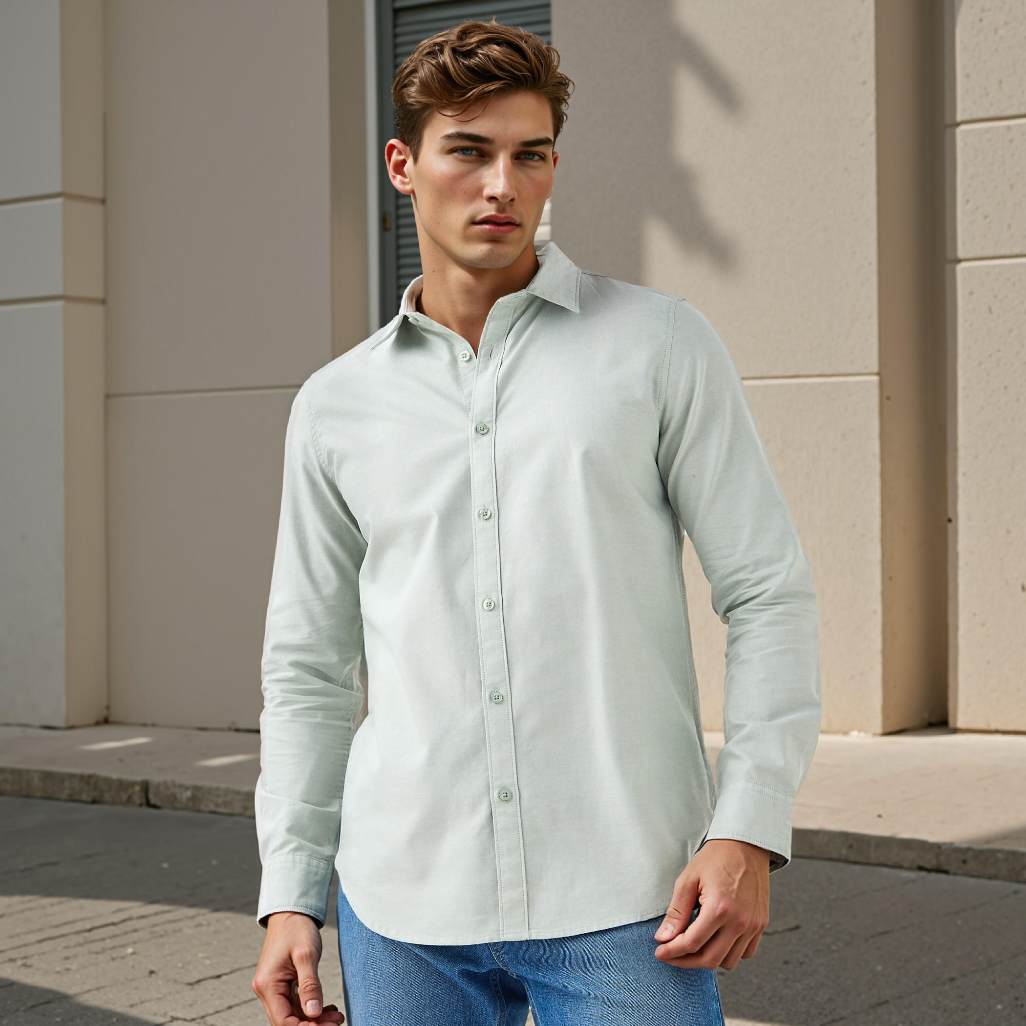 Slim Fit Collared Oxford Shirt-men-clothing-shirts-image-1