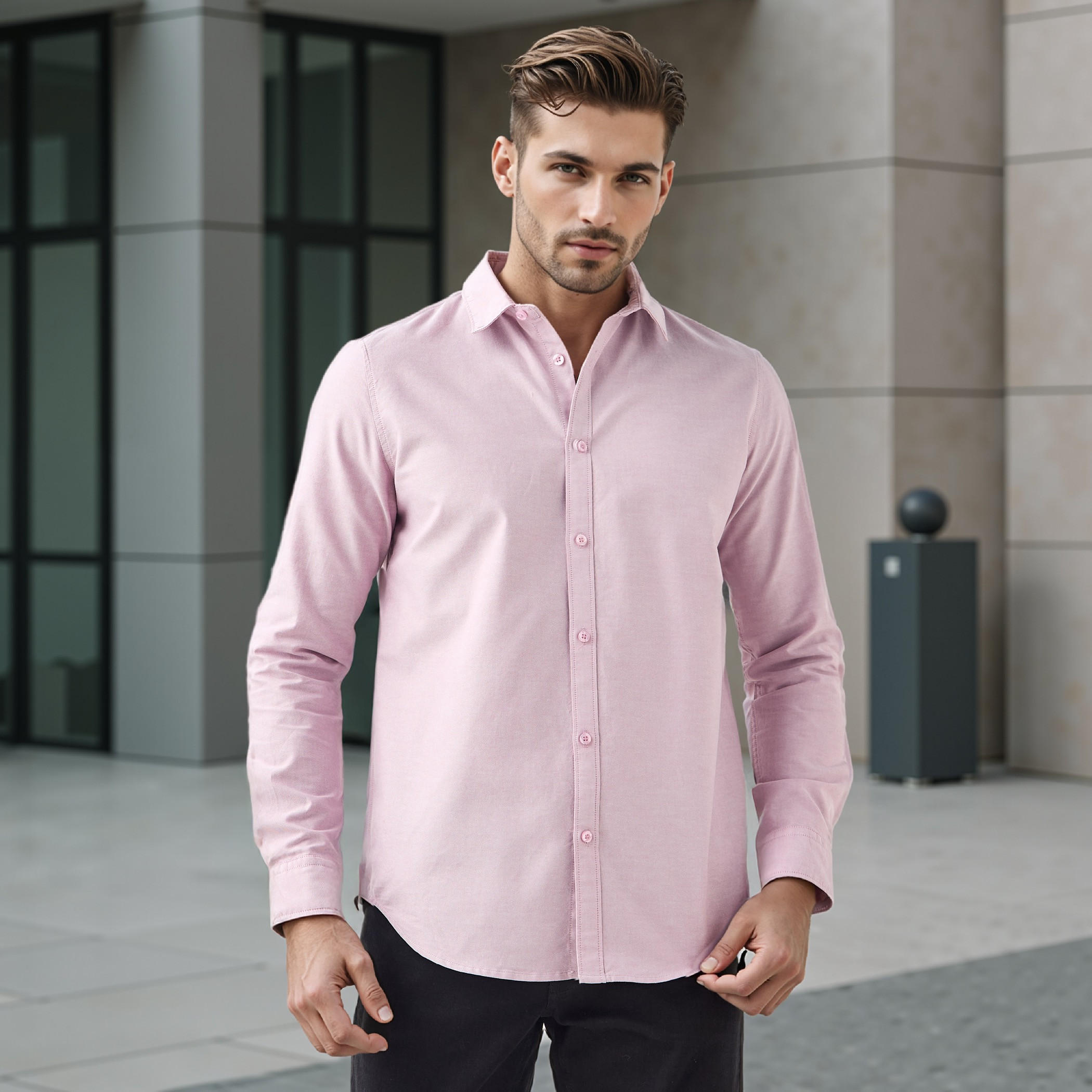 Slim Fit Collared Oxford Shirt-men-clothing-shirts-image-1
