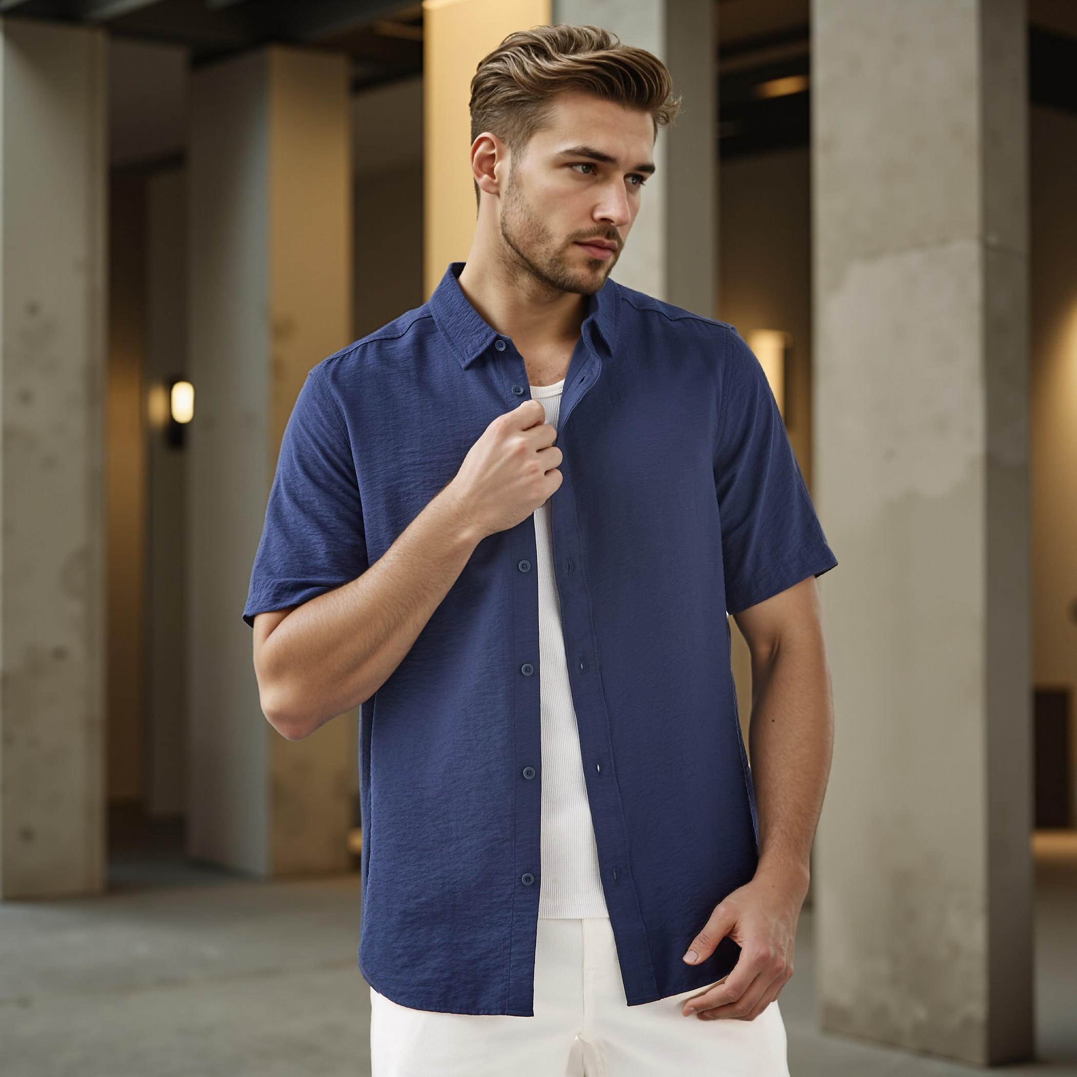 قميص بقصة عادية وياقة عادية وملمس مجعّد بارز-men-clothing-shirts-image-5