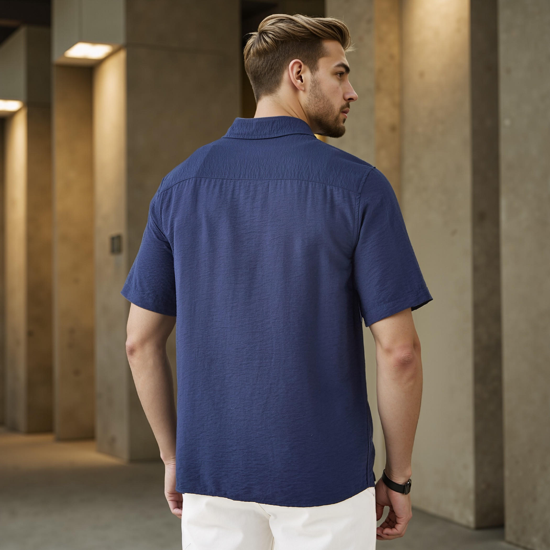 Regular Fit Crinkle Textured Collared Shirt-men-clothing-shirts-image-3
