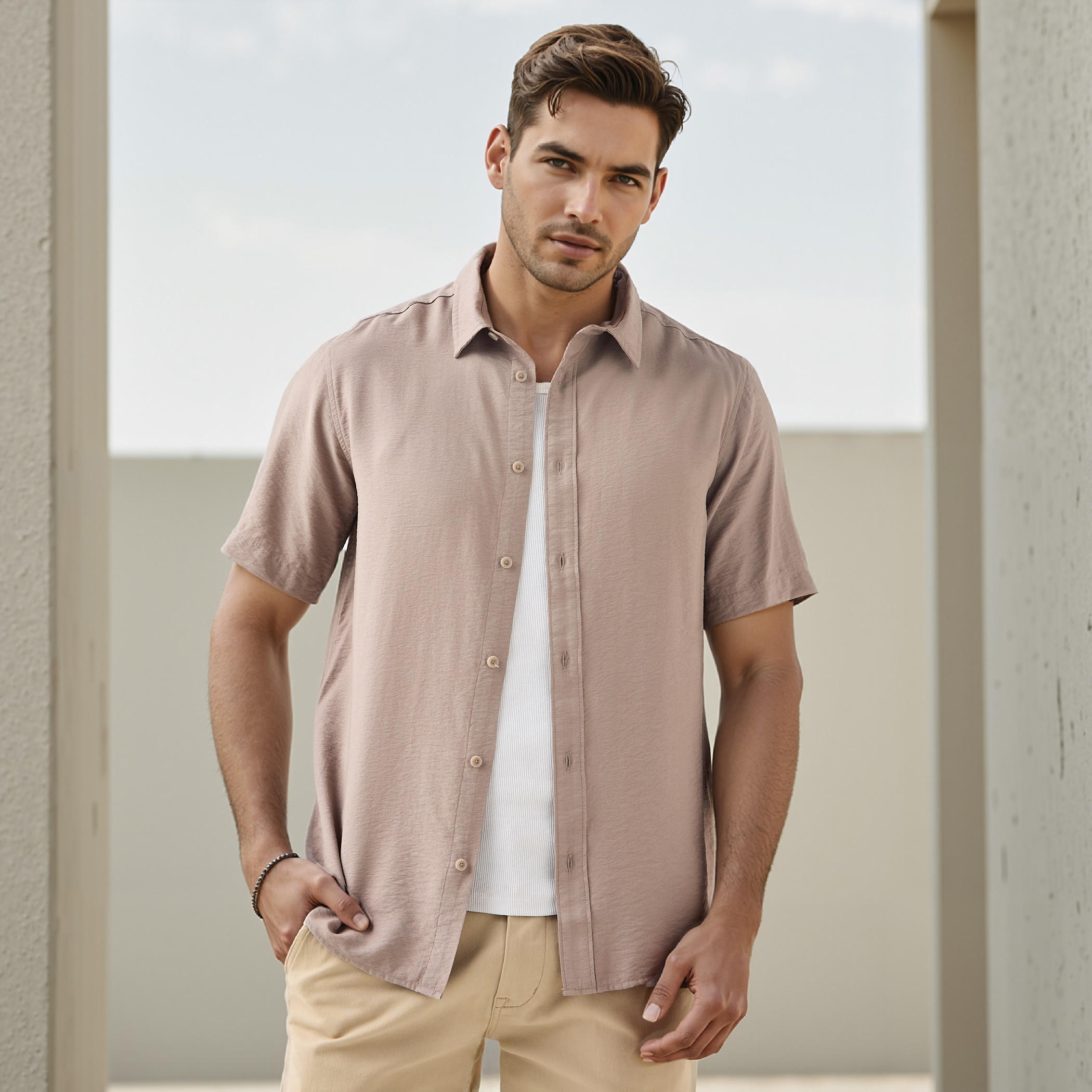 Regular Fit Crinkle Textured Collared Shirt-men-clothing-shirts-image-1