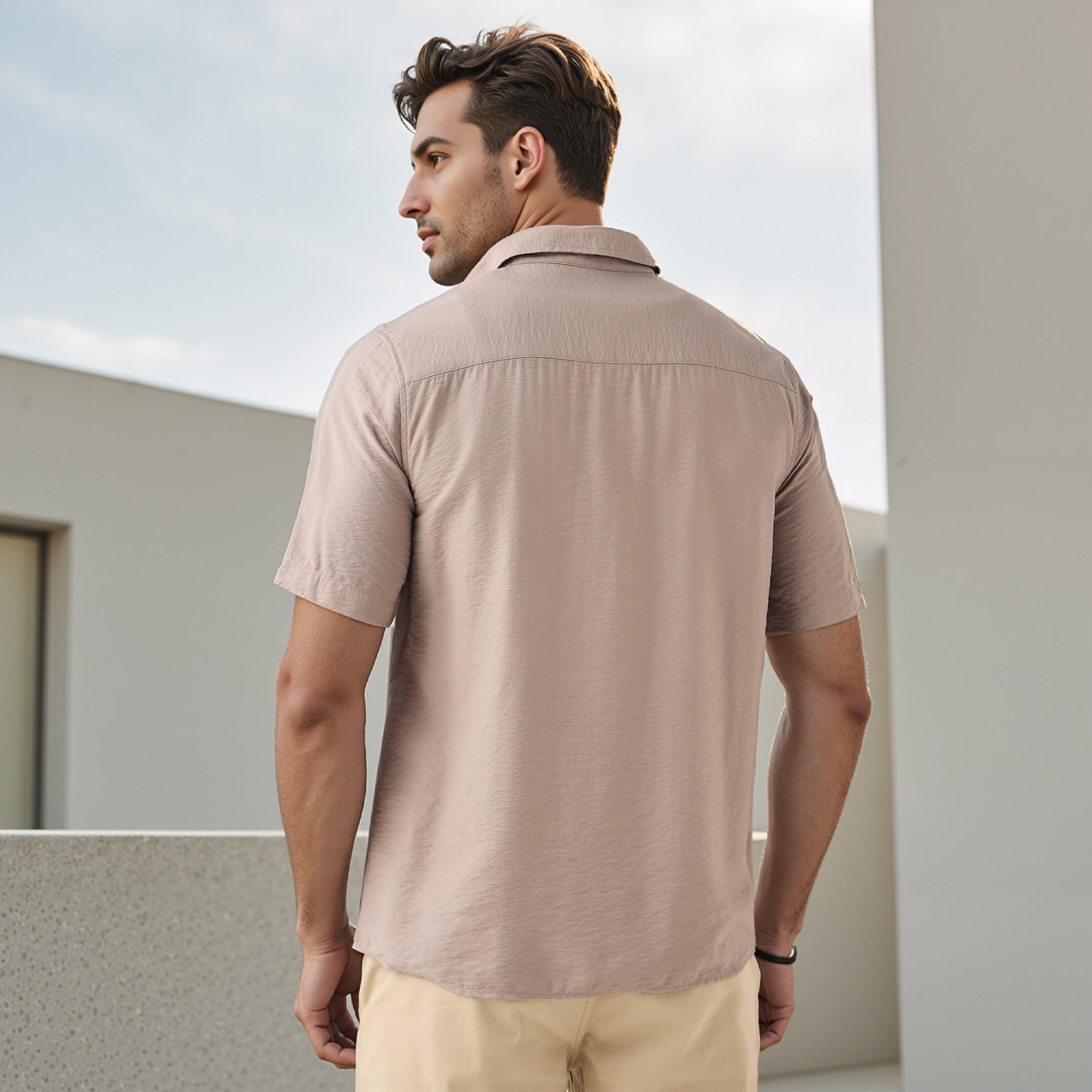 Regular Fit Crinkle Textured Collared Shirt-men-clothing-shirts-image-3