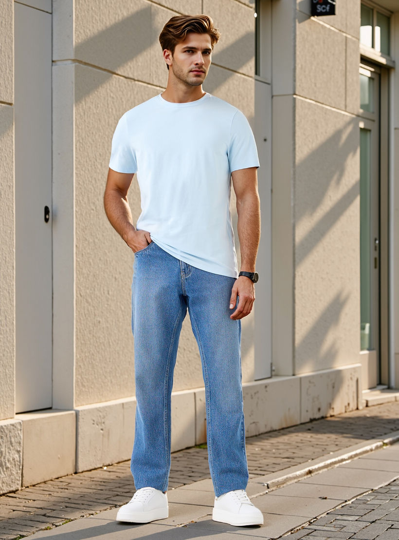 تيشيرت بقصة عادية وياقة ضيقة وأكمام قصيرة-men-clothing-tshirtsandpolos-tshirts-image-2