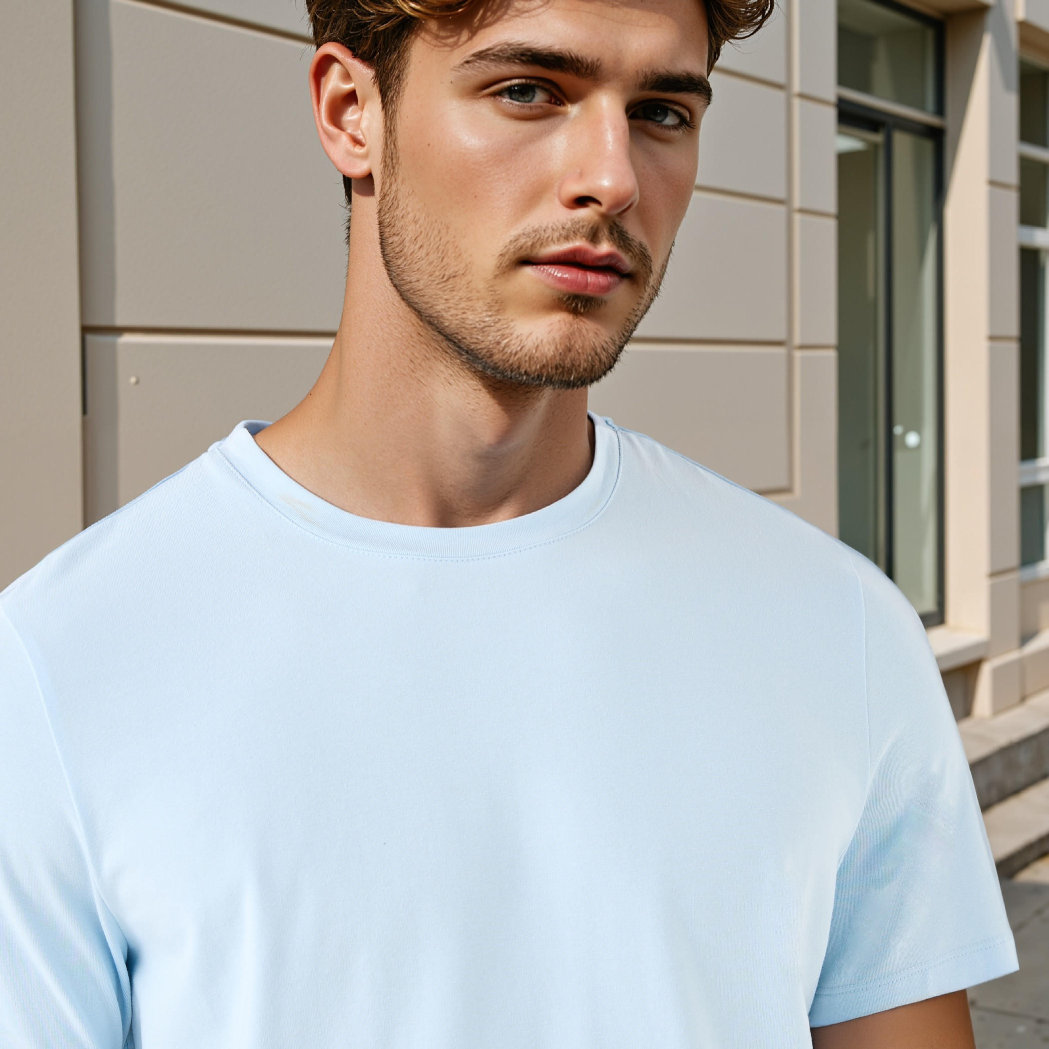 تيشيرت بقصة عادية وياقة ضيقة وأكمام قصيرة-men-clothing-tshirtsandpolos-tshirts-image-4