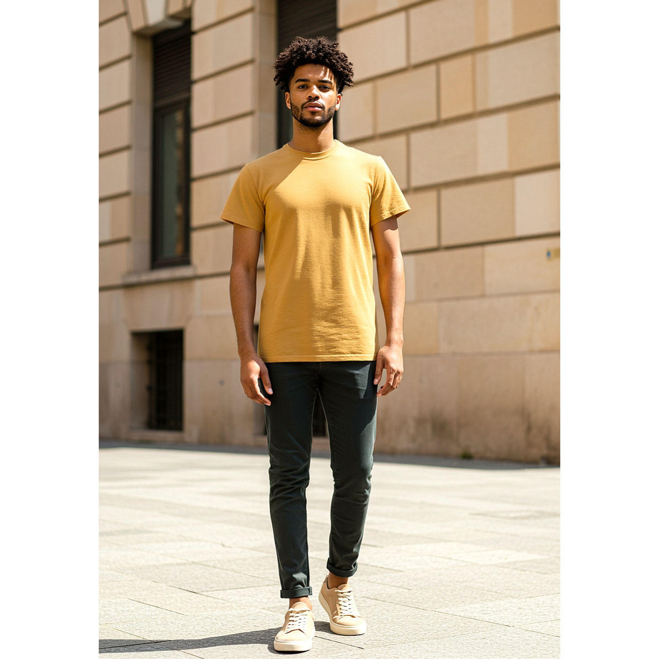 تيشيرت بقصة عادية وياقة ضيقة وأكمام قصيرة-men-clothing-tshirtsandpolos-tshirts-image-2