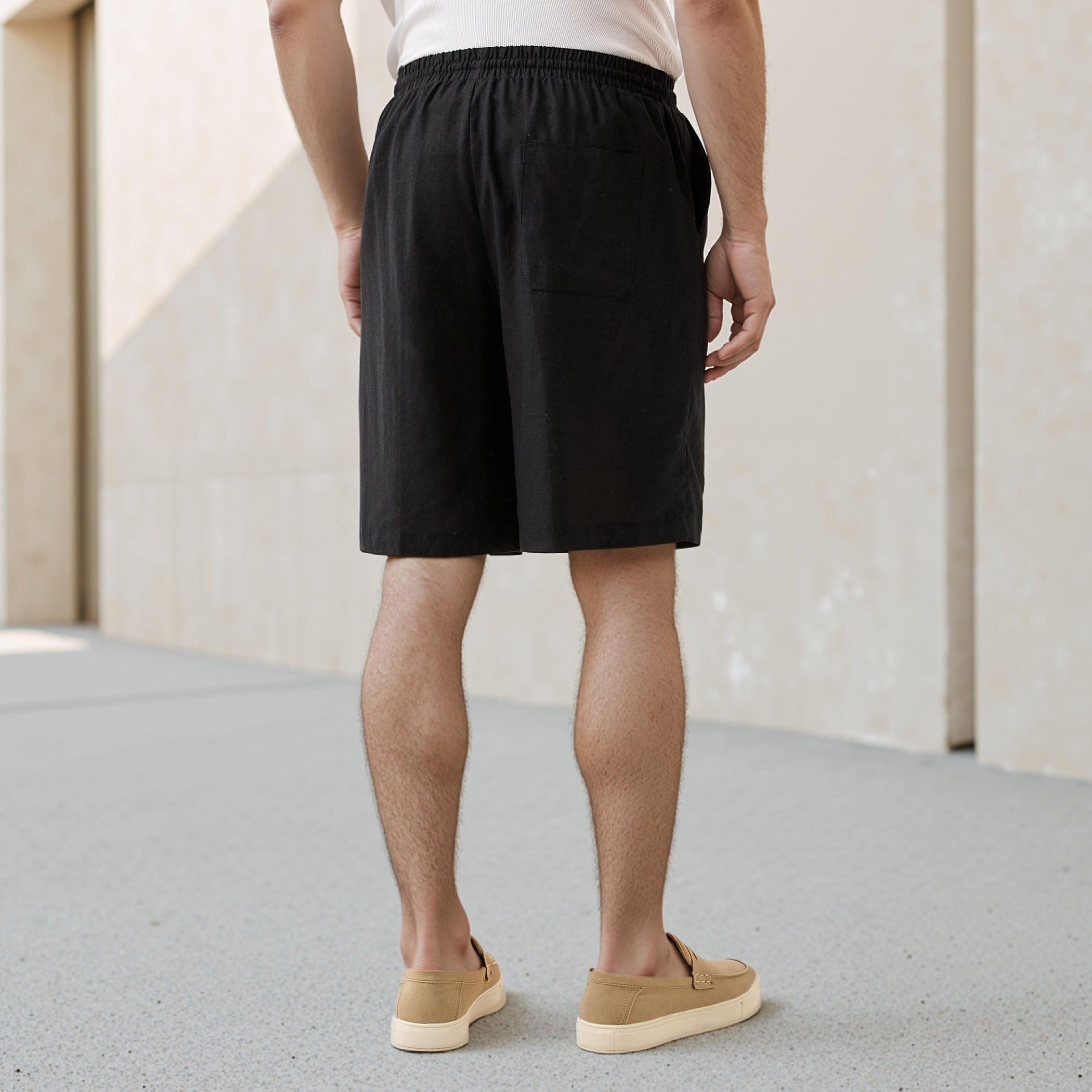 Regular Fit Linen Blend Flexi Waist Shorts-men-clothing-bottoms-shorts-image-3