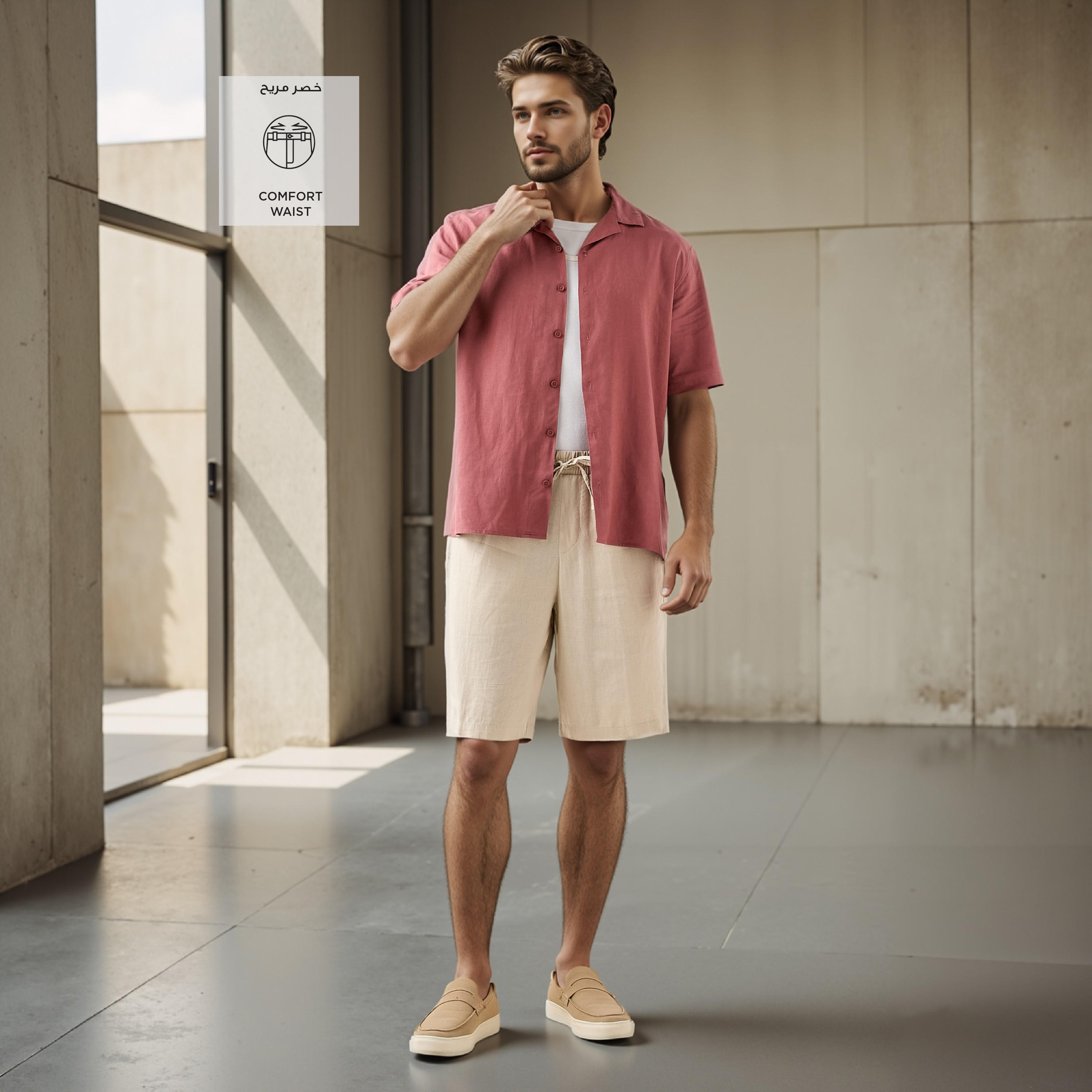 شورت من مزيج الكتان بقصّة عادية وخصر مطاطي-men-clothing-bottoms-shorts-image-4