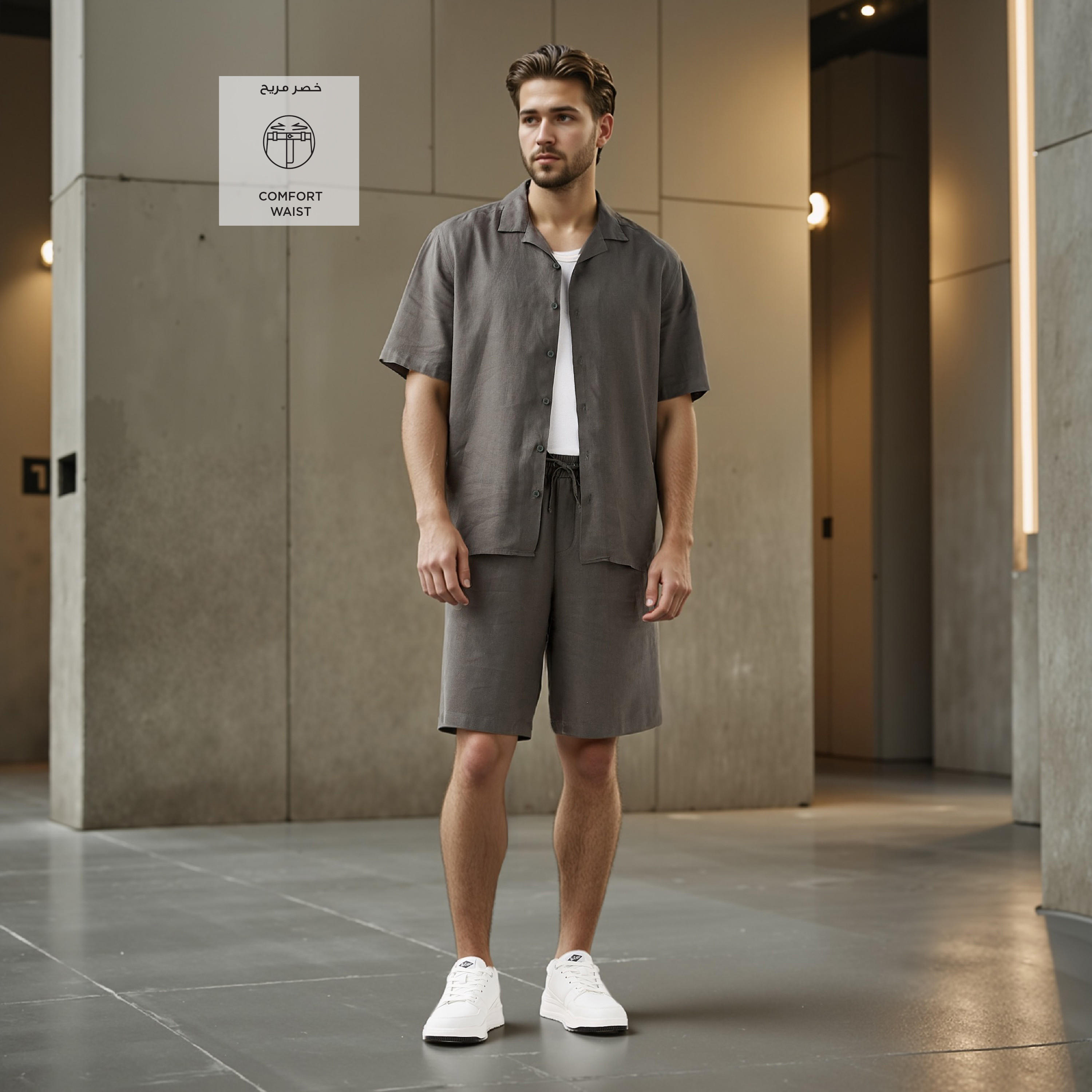 Regular Fit Linen Blend Flexi Waist Shorts-men-clothing-bottoms-shorts-image-2