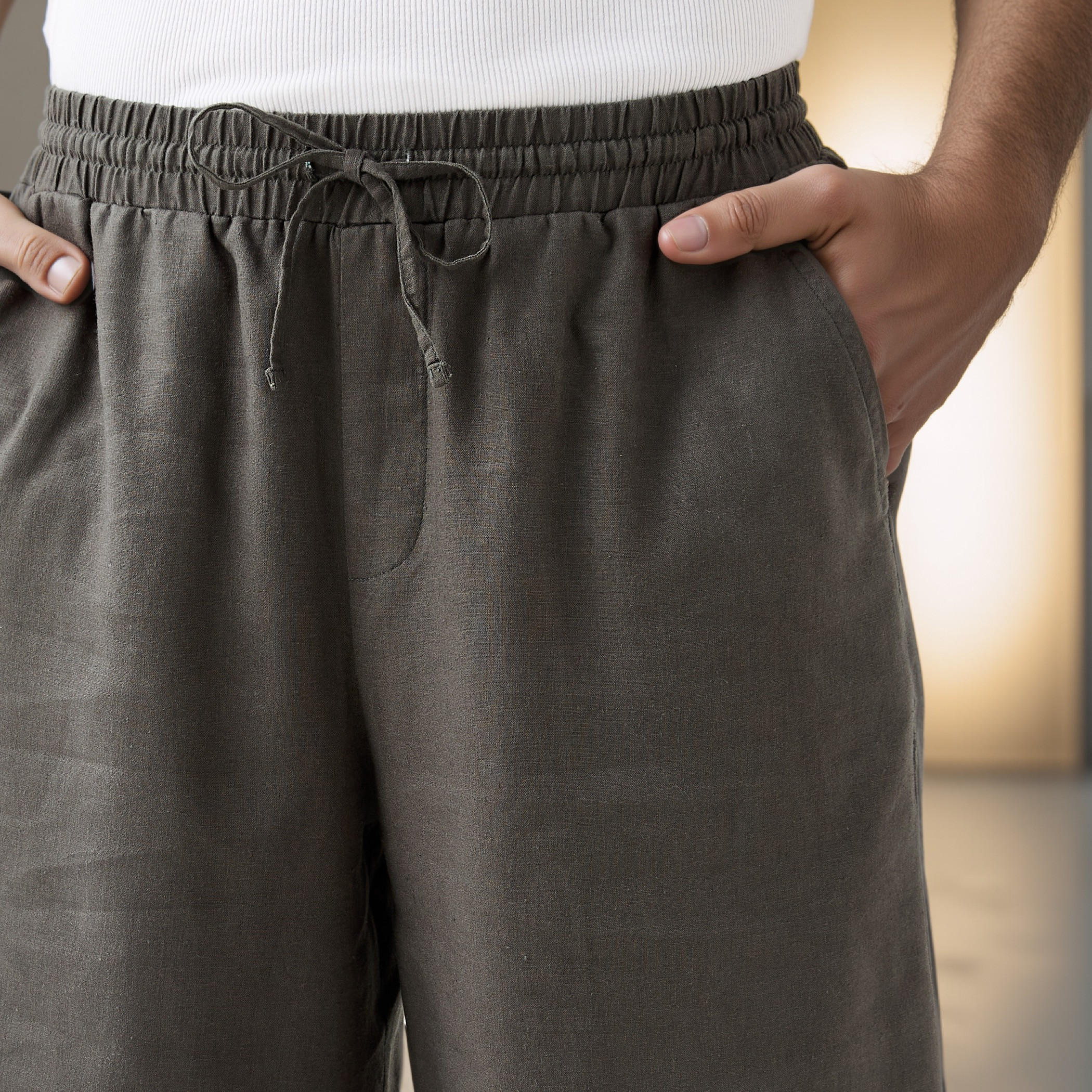 Regular Fit Linen Blend Flexi Waist Shorts-men-clothing-bottoms-shorts-image-4