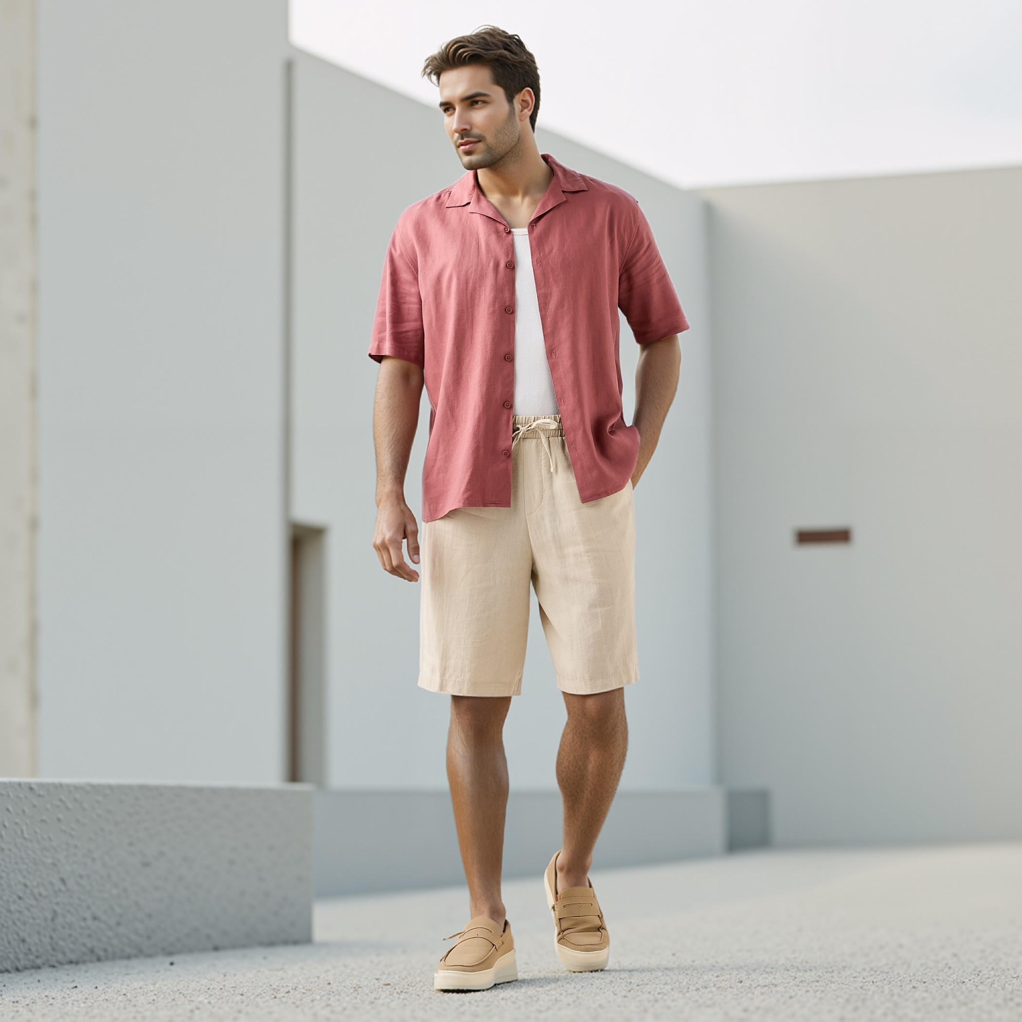 Regular Fit Linen Blend Resort Shirt-men-clothing-shirts-image-2
