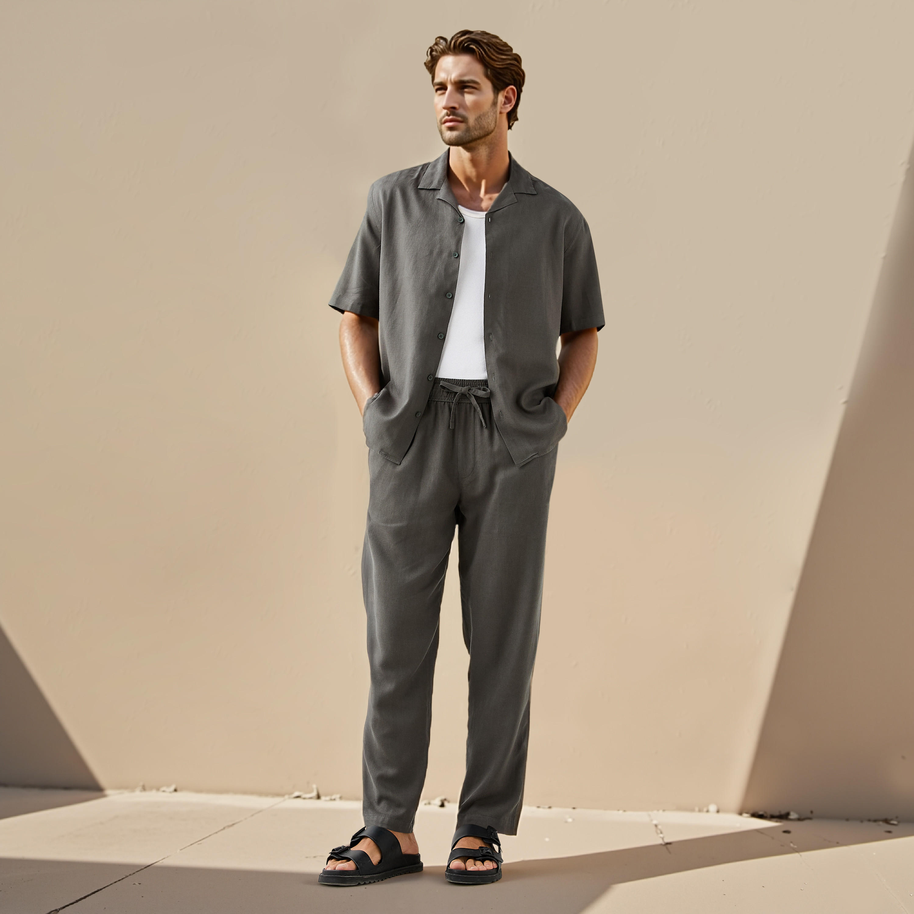 Regular Fit Linen Blend Resort Shirt-men-clothing-shirts-image-2