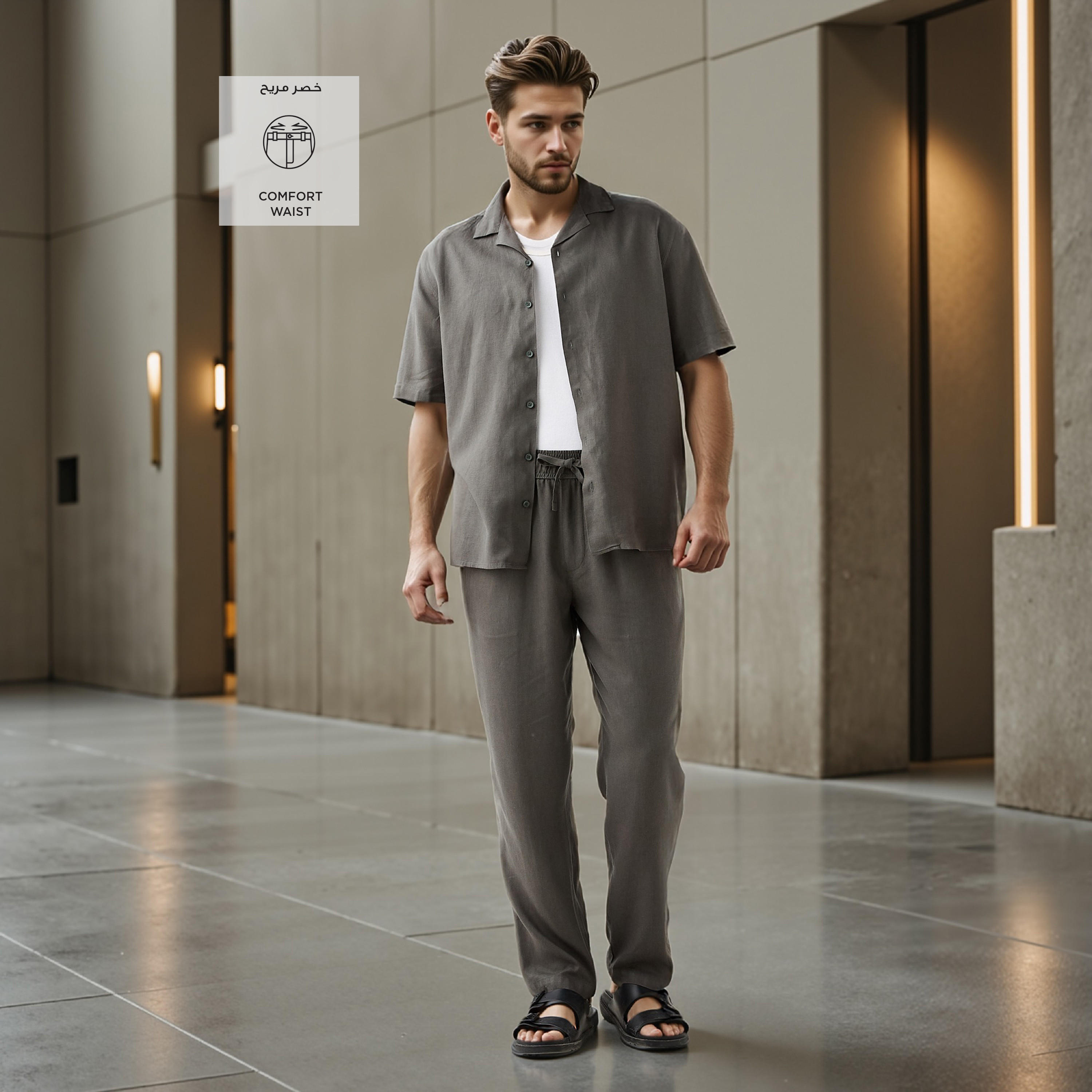 Relaxed Fit Linen Blend Flexi Waist Pants with Pockets-men-clothing-bottoms-trousersandchinos-trousers-image-2