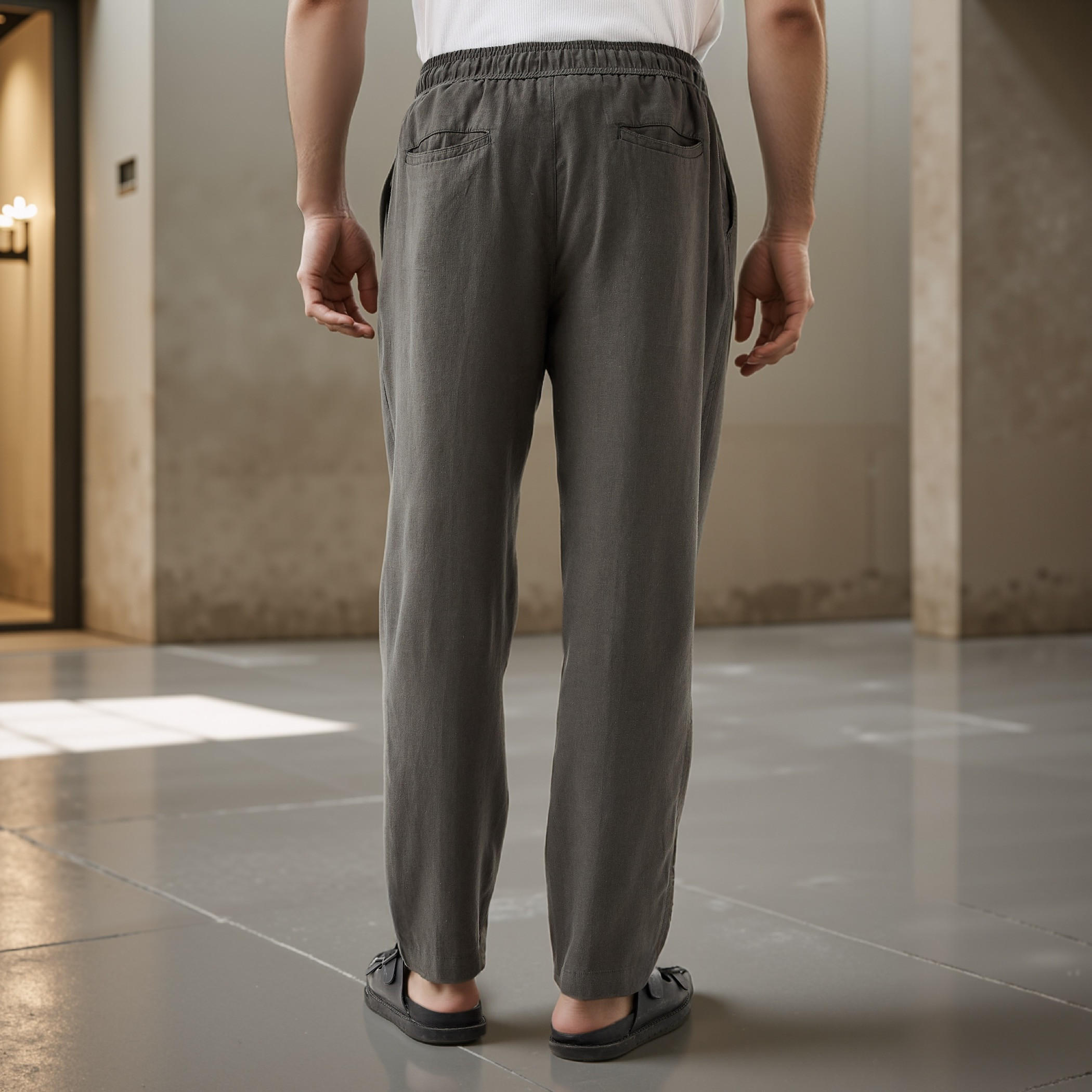Relaxed Fit Linen Blend Flexi Waist Pants with Pockets-men-clothing-bottoms-trousersandchinos-trousers-image-3