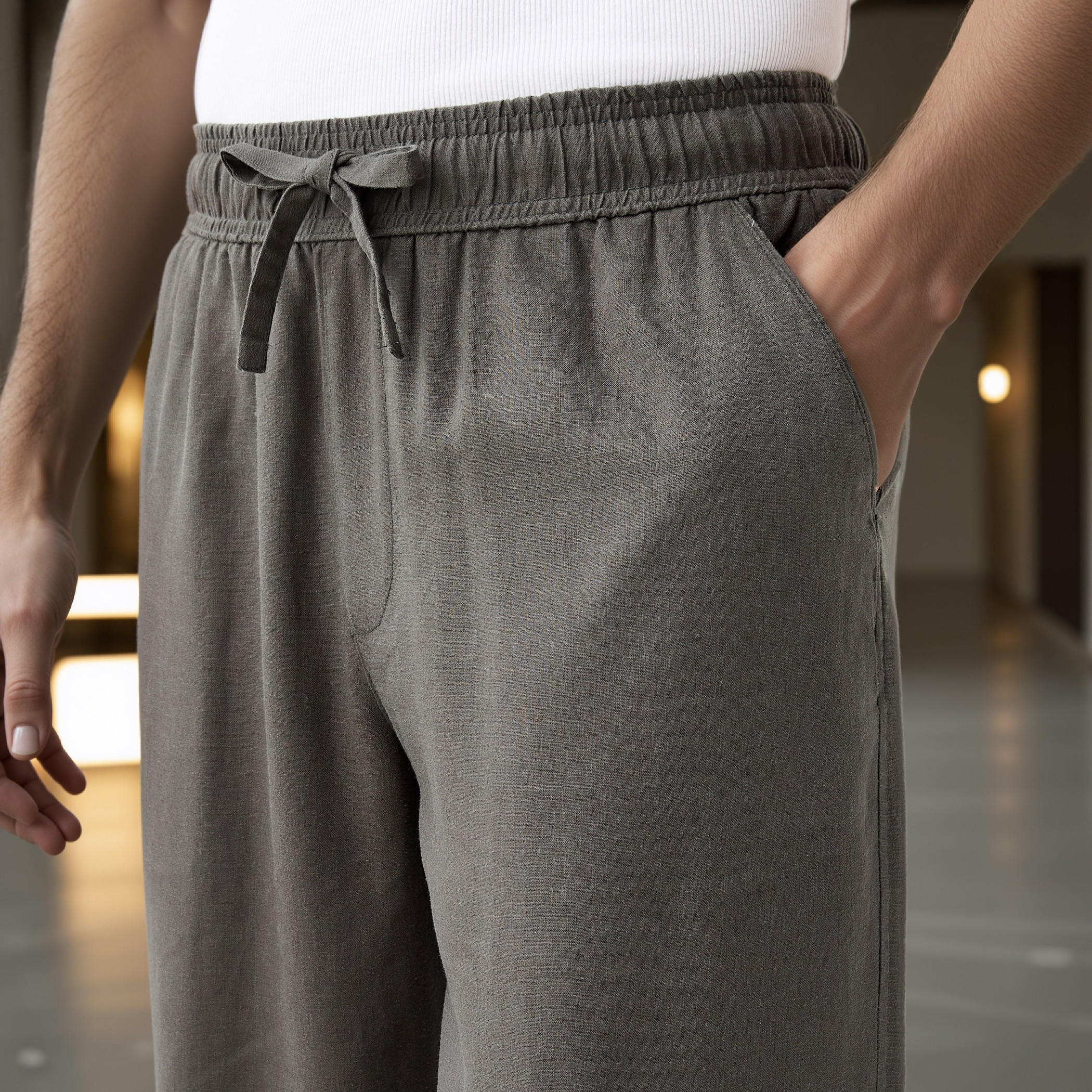 Relaxed Fit Linen Blend Flexi Waist Pants with Pockets-men-clothing-bottoms-trousersandchinos-trousers-image-4