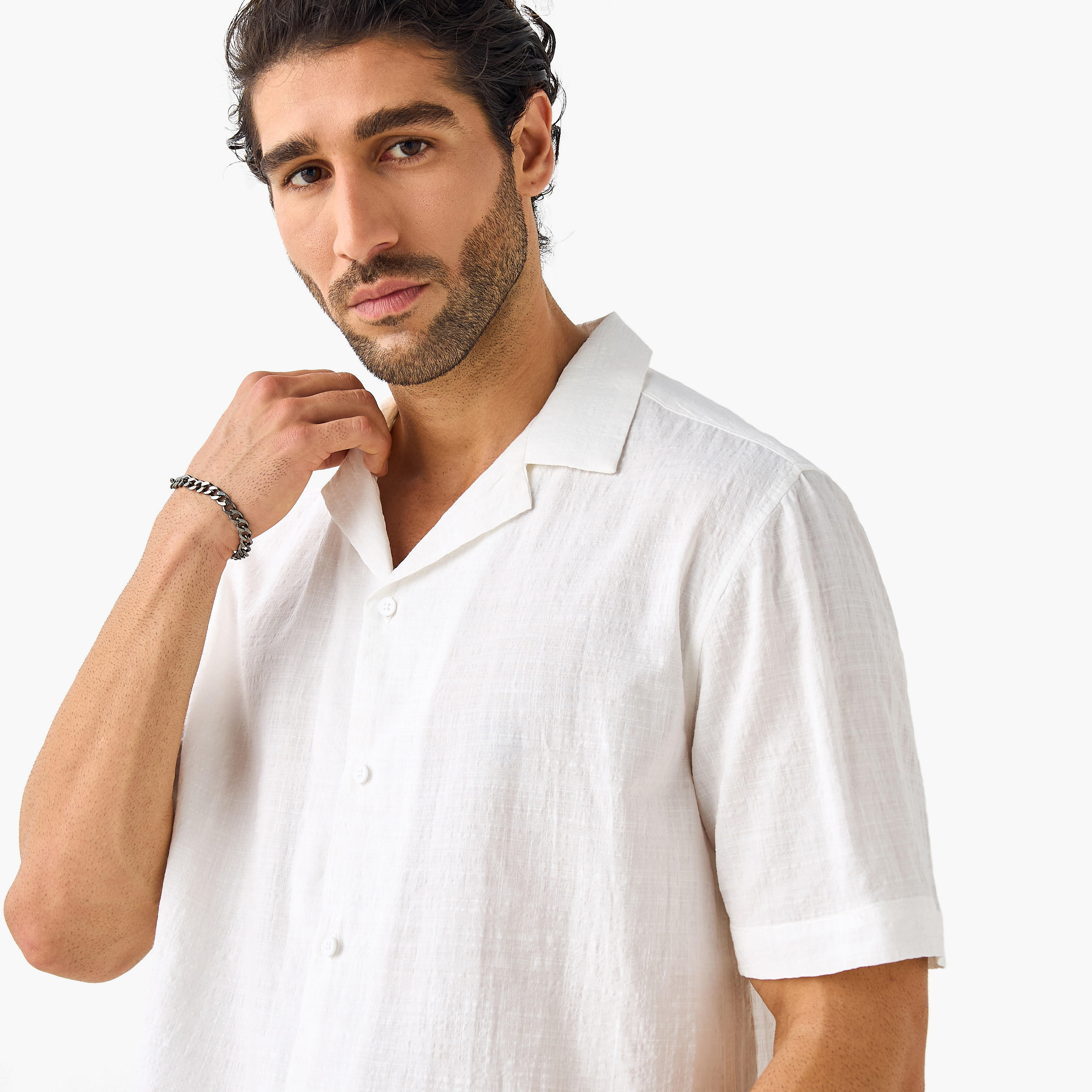 Seersucker Textured Resort Collar Shirt-men-clothing-shirts-image-4