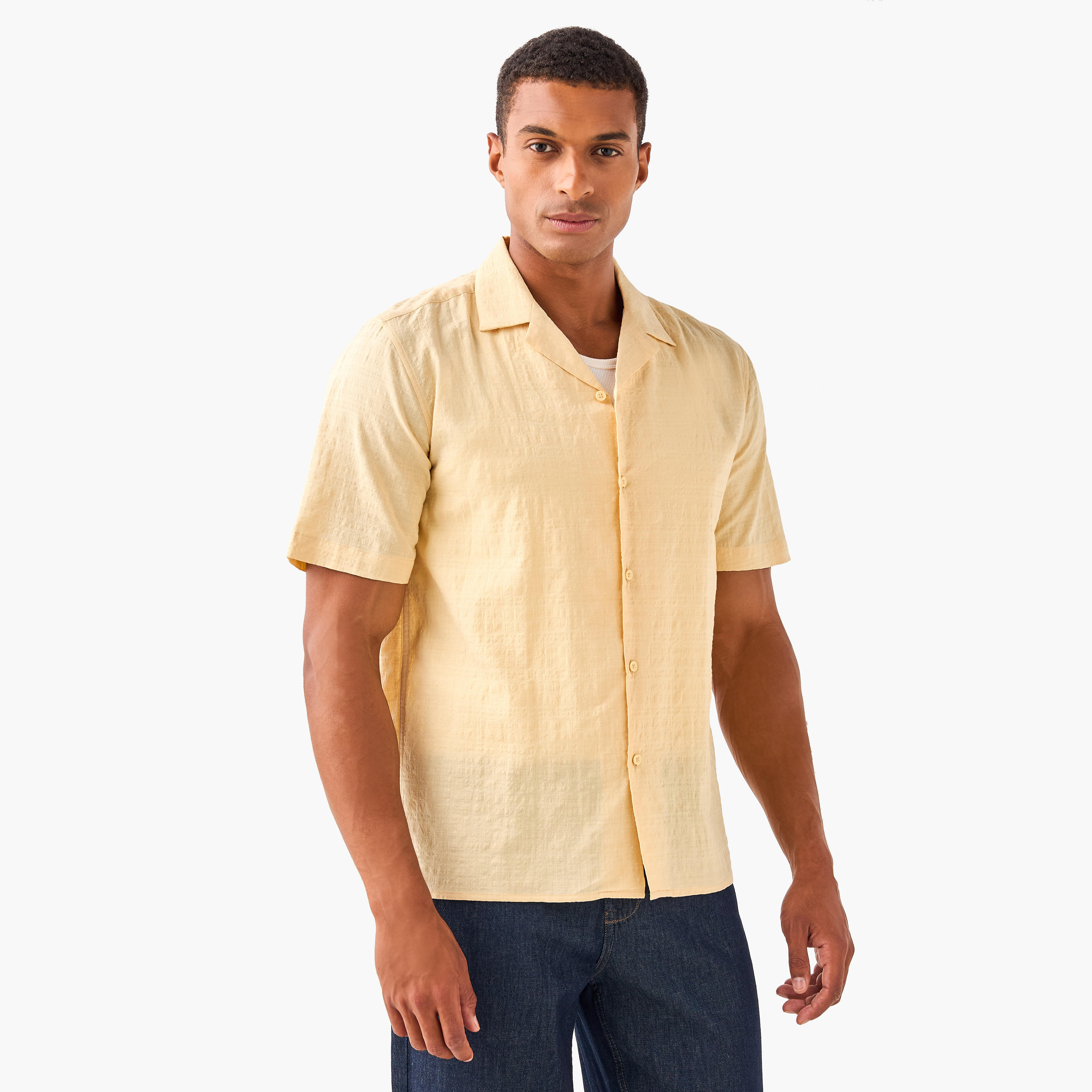 Seersucker Textured Resort Collar Shirt-men-clothing-shirts-image-1