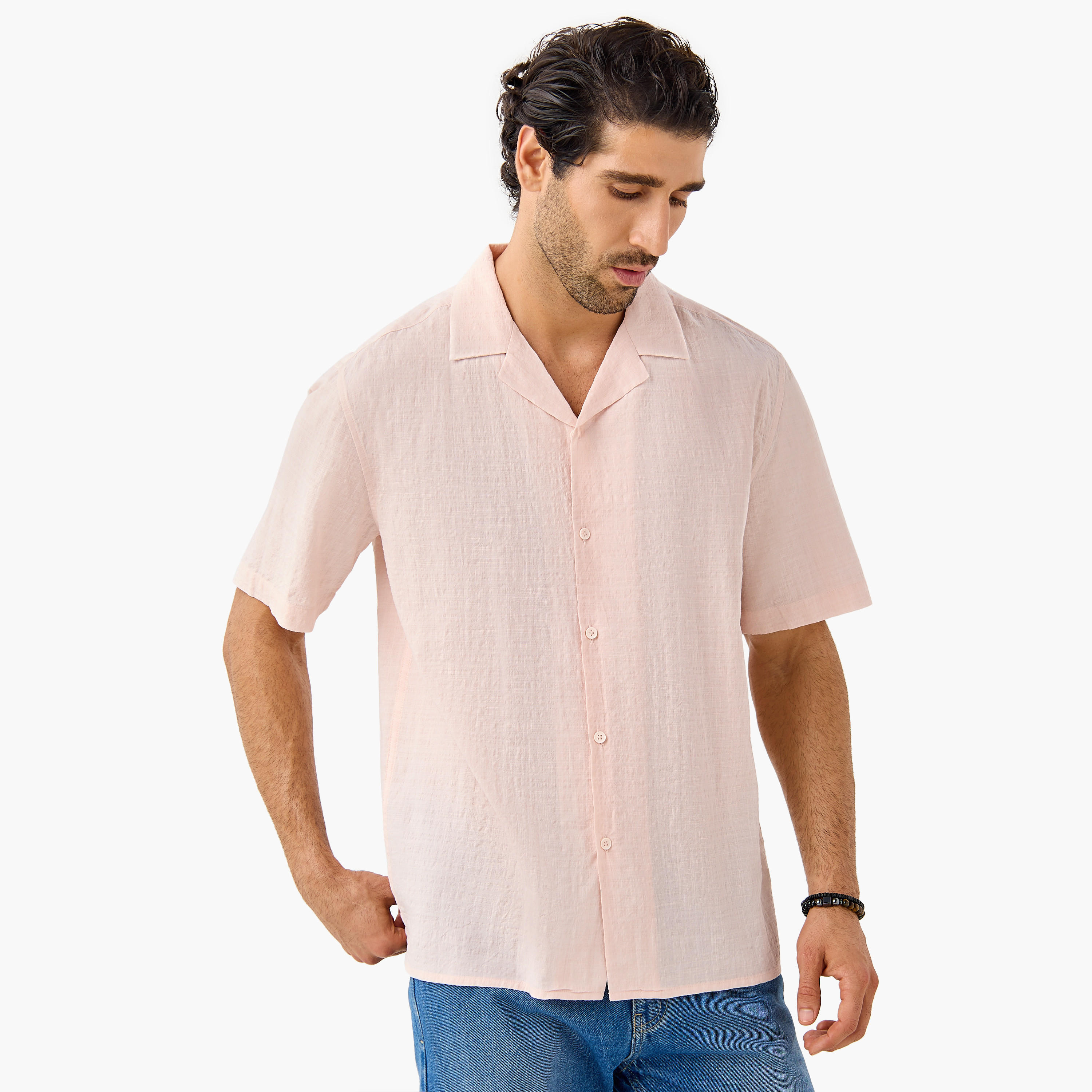 Seersucker Textured Resort Collar Shirt-men-clothing-shirts-image-1