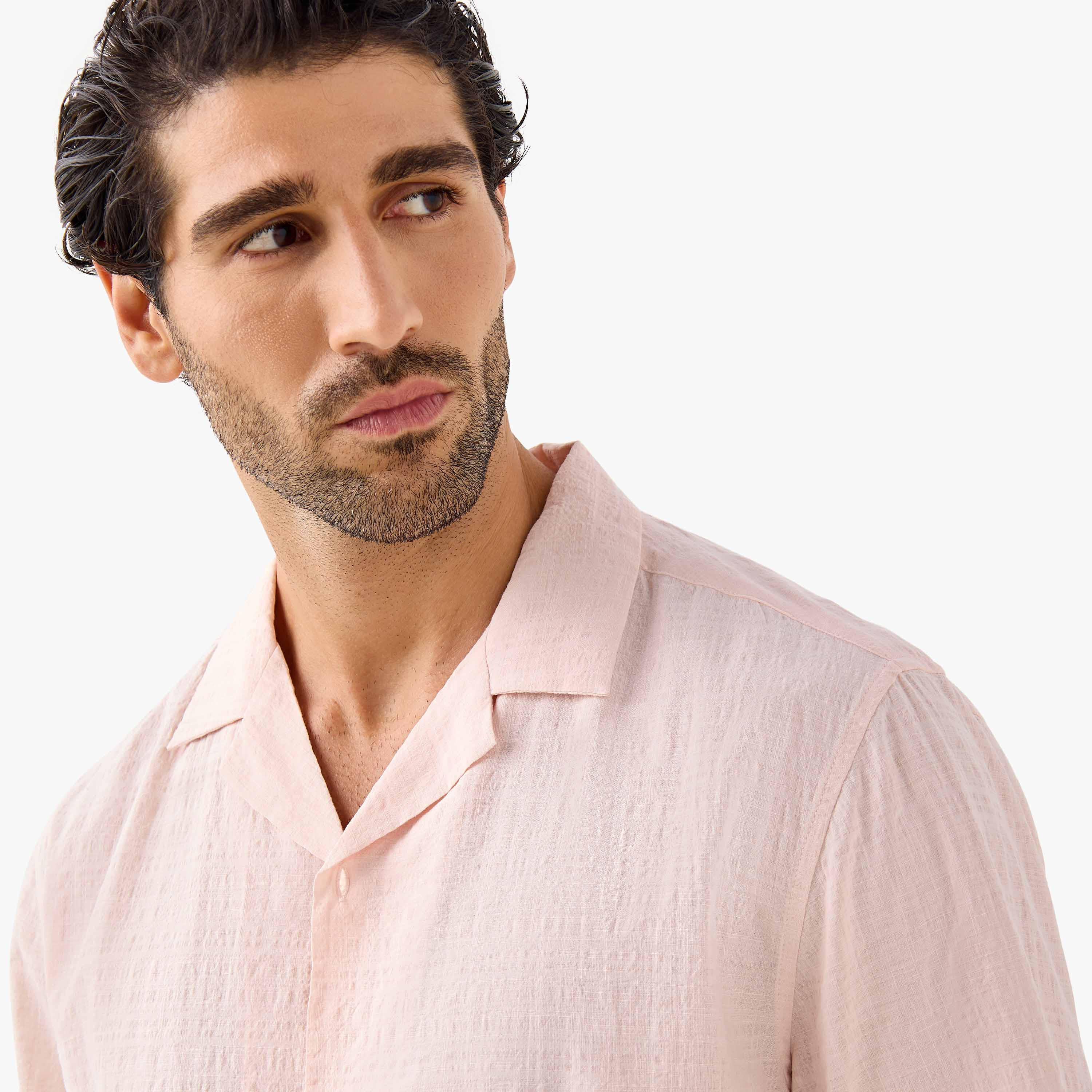 Seersucker Textured Resort Collar Shirt-men-clothing-shirts-image-4