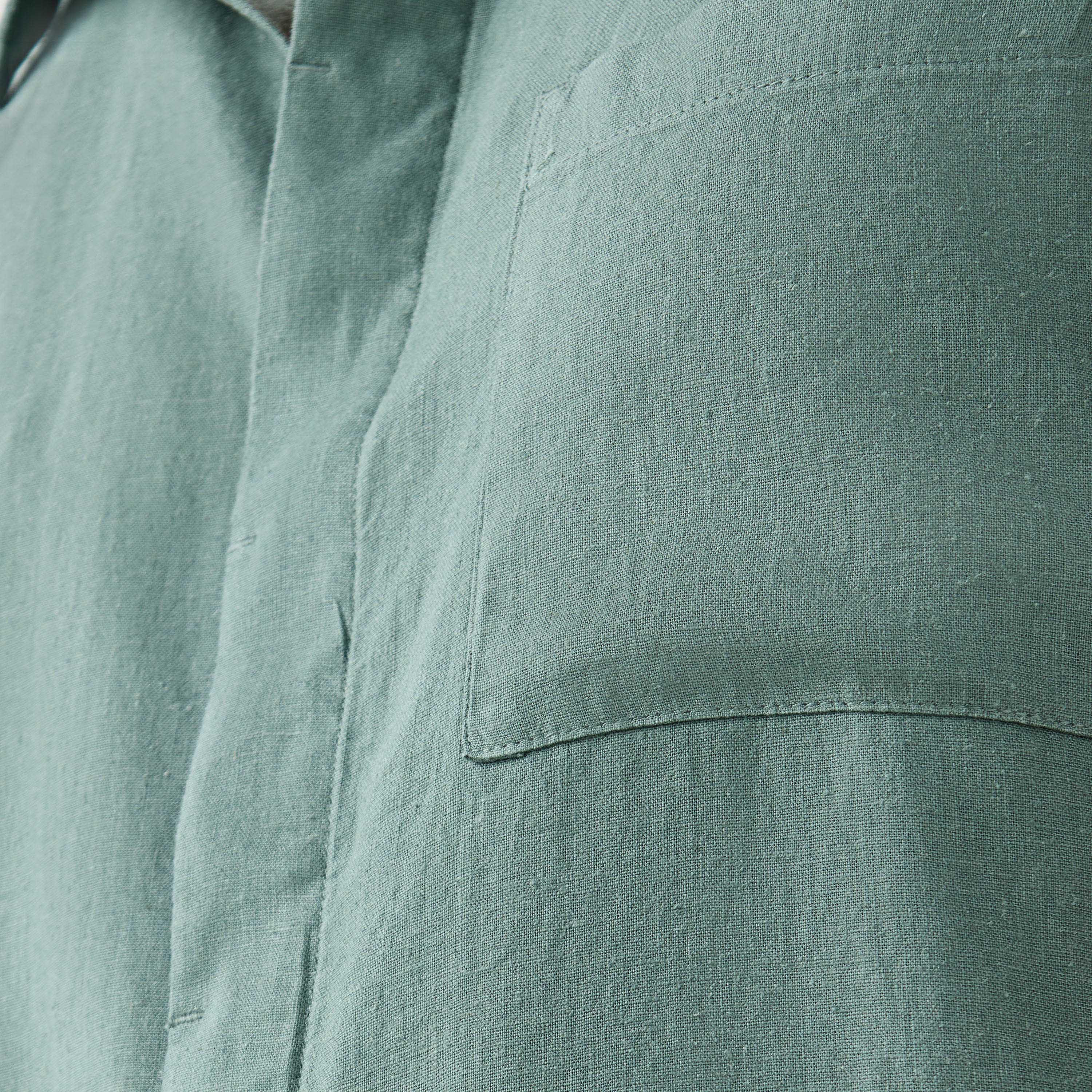 Regular Fit Linen Blend Collared Shirt with Chest Pocket-men-clothing-shirts-image-5