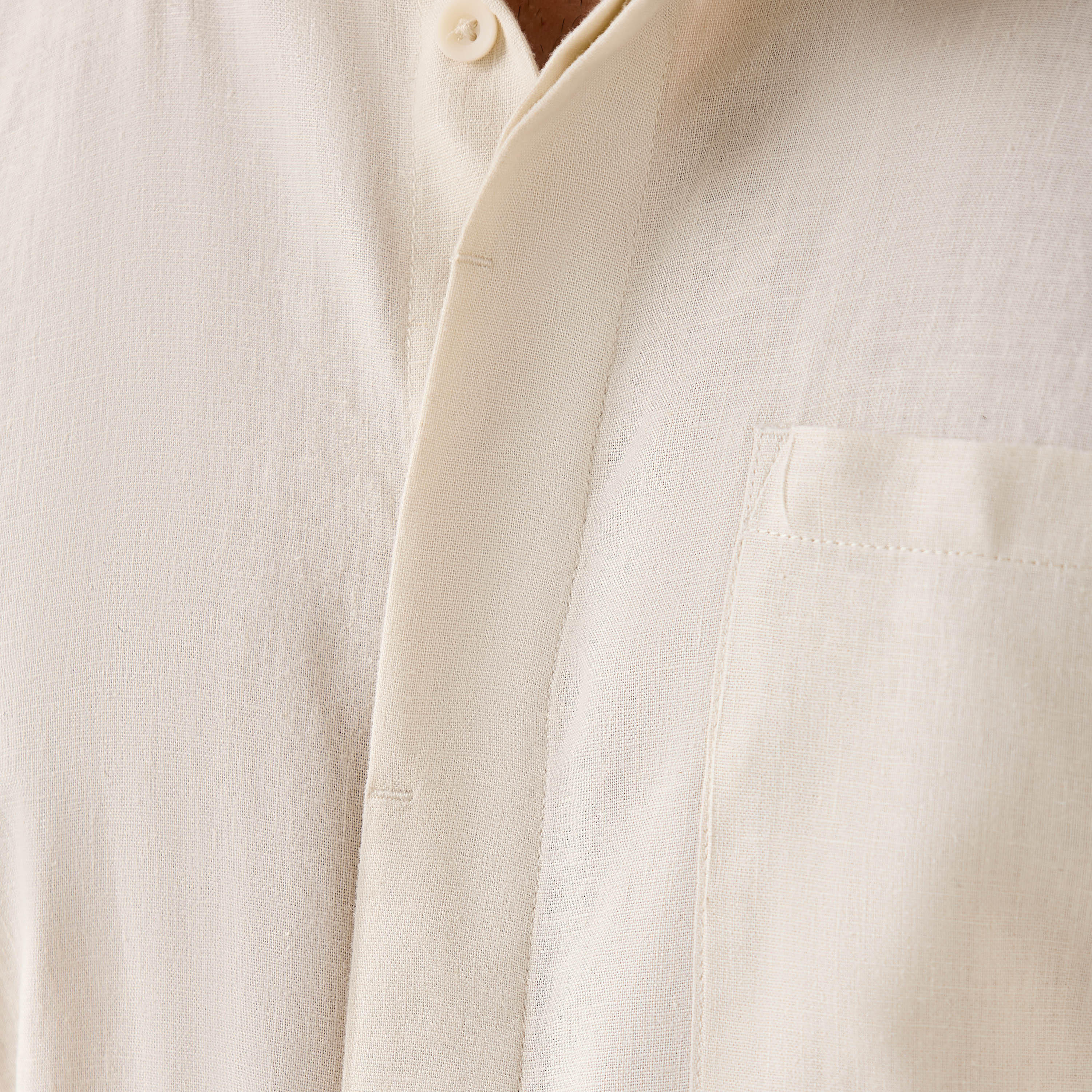 Regular Fit Linen Blend Collared Shirt with Chest Pocket-men-clothing-shirts-image-5
