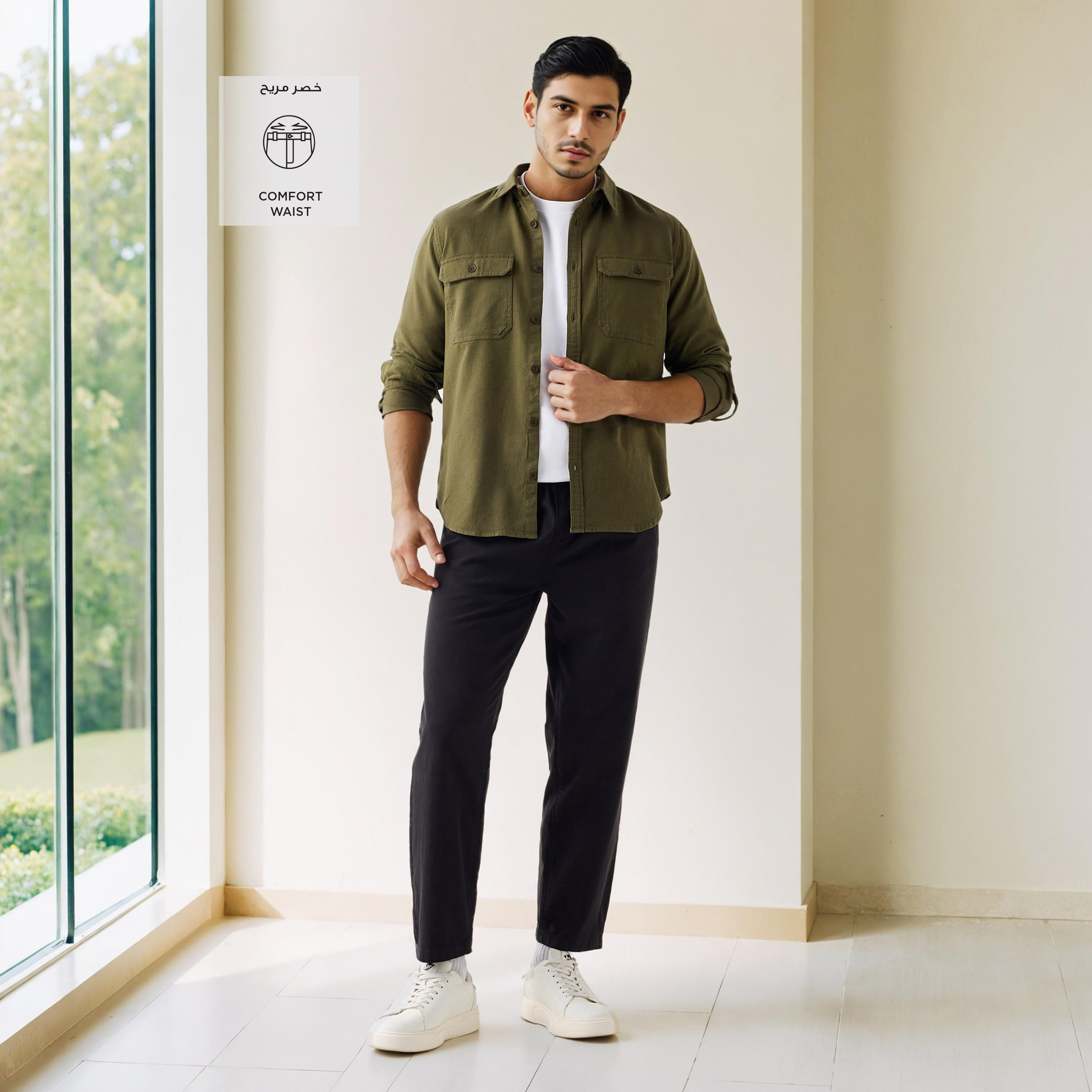 بنطلون بقصة عادية وخصر مرن وجيوب-men-clothing-bottoms-trousersandchinos-trousers-image-4