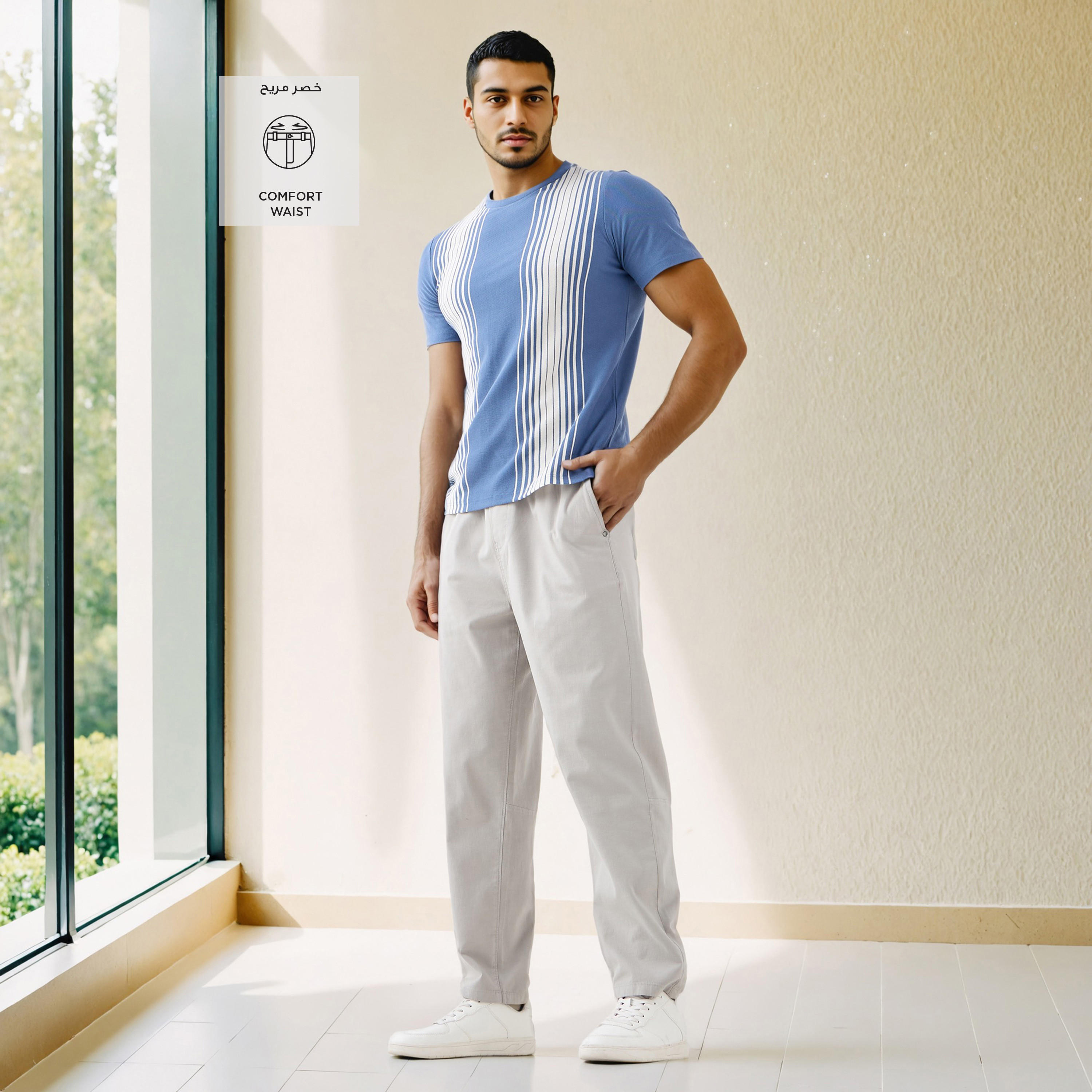 Regular Fit Flexi Waist Trousers with Pockets-men-clothing-bottoms-trousersandchinos-trousers-image-2