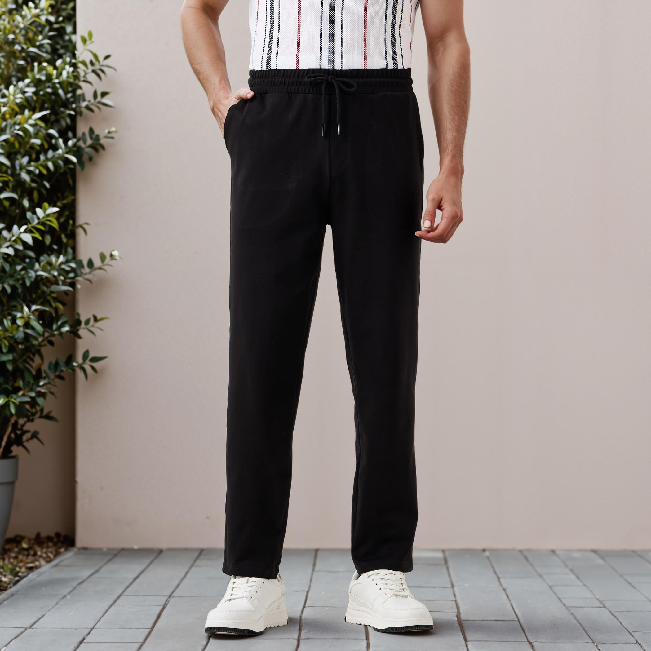 Regular Fit Flexi Waist Pants with Pocket -men-clothing-bottoms-trousersandchinos-trousers-image-1