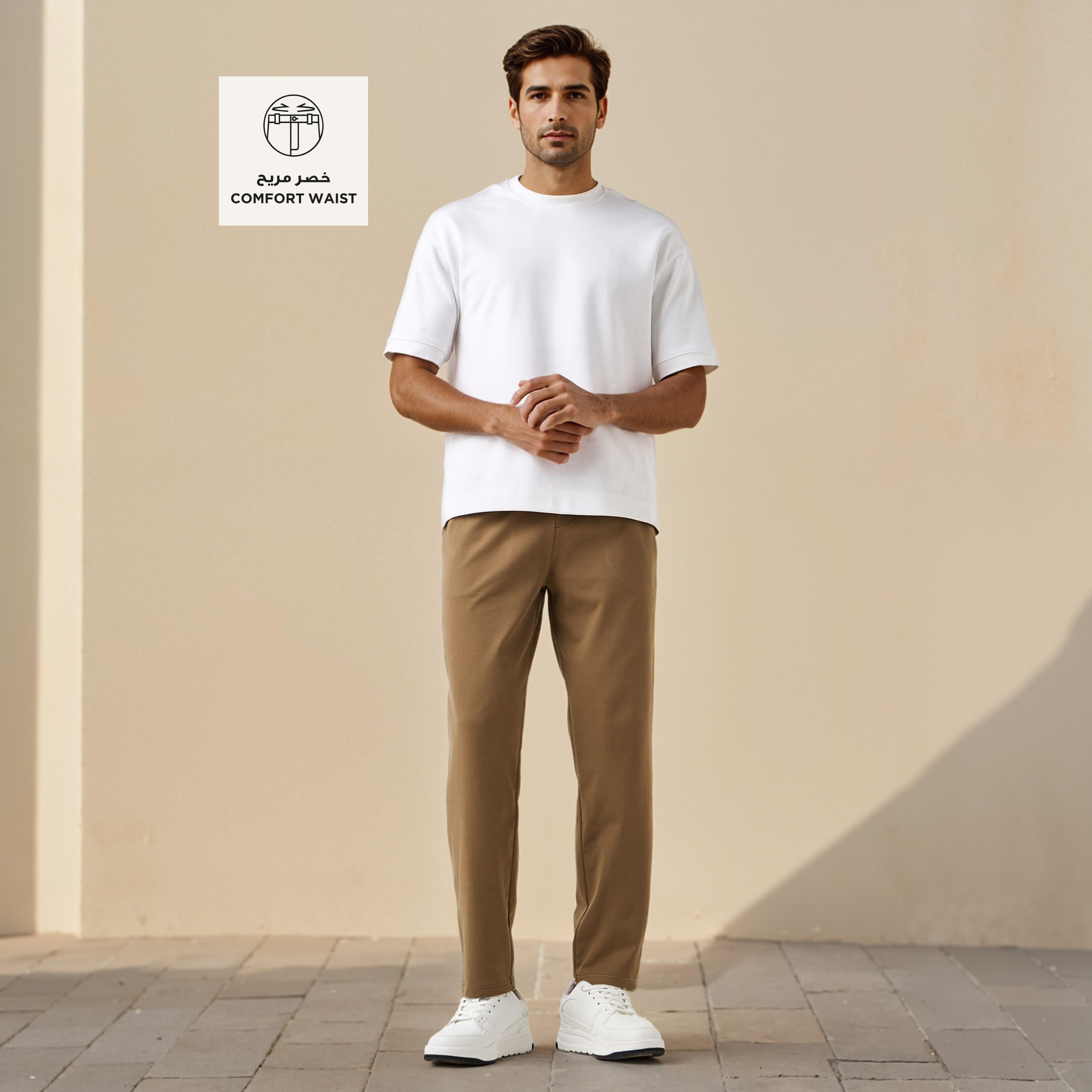Regular Fit Flexi Waist Pants with Pocket -men-clothing-bottoms-trousersandchinos-trousers-image-2